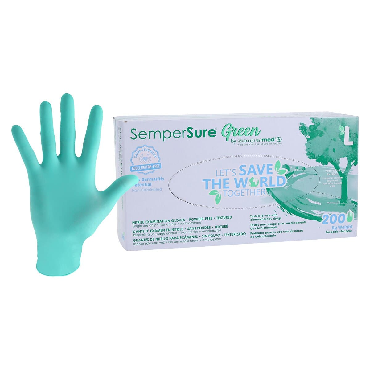 SemperSure Green Nitrile Exam Gloves, Powder Free, Non-Sterile, Large, Green, 200/Box thumbnail 2