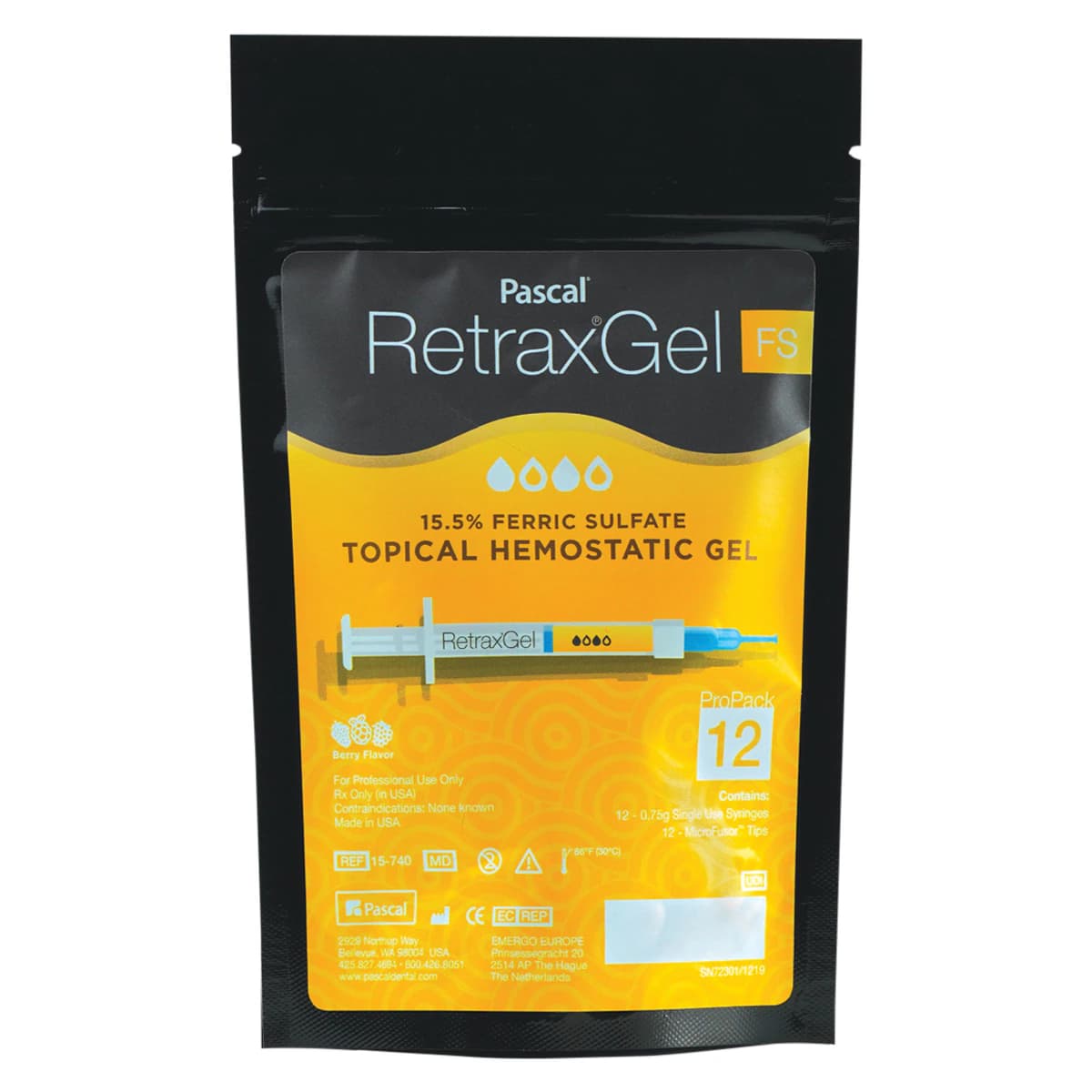 Retrax Gel FS Hemostatic Gel, 15.5% Ferric Sulfate, 0.75 g Pre-Filled Syringes, Pro Pack, 12/Pk, 15-740 - Retrax Hemostatic Gel 15.5% FS Syringes 0.75gx12 - Image 1