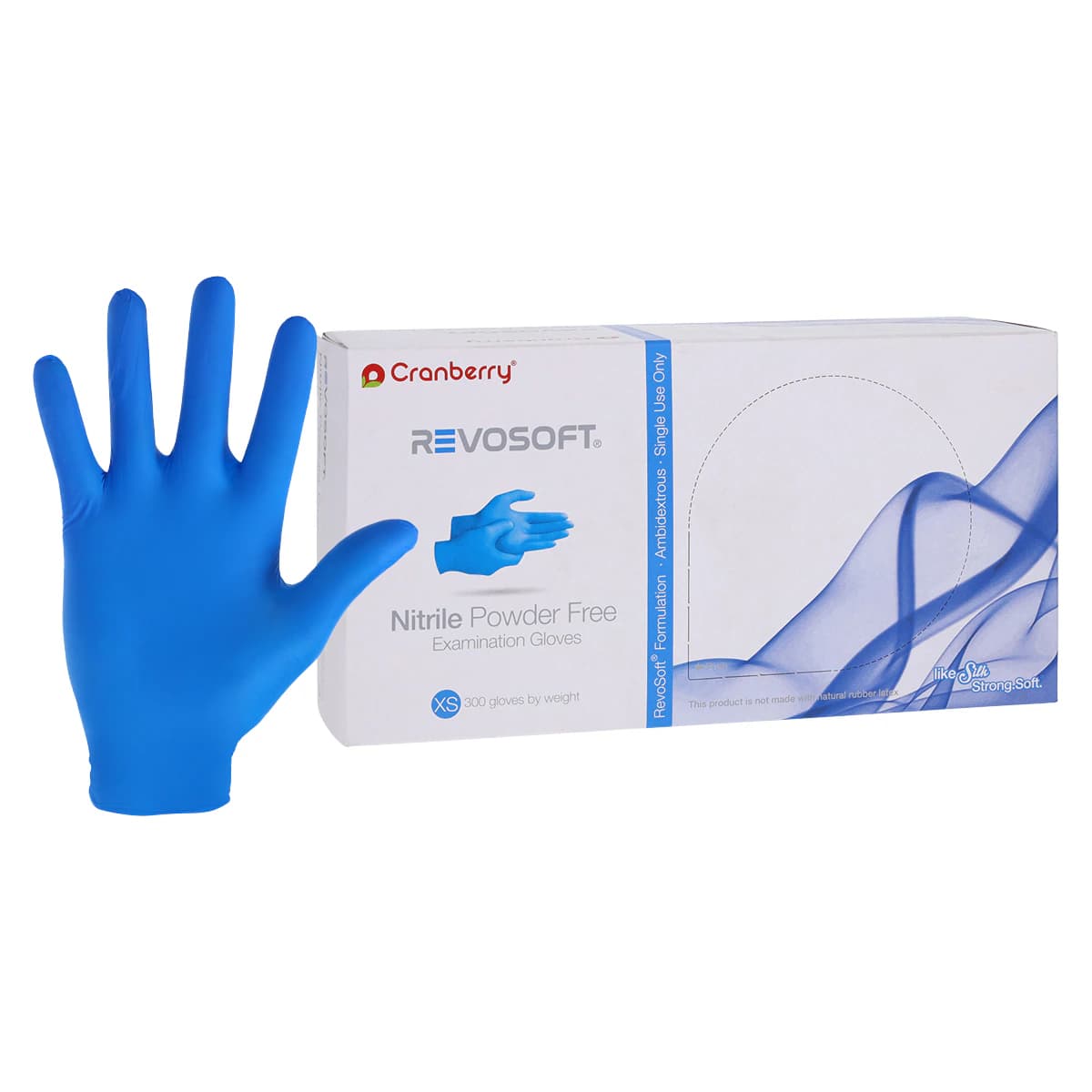 Cranberry RevoSoft Nitrile Exam Gloves, Powder Free, Latex Free, X-Small, Blue, 300/Box, CR3275 - Revosoft Nitrile Exam Gloves XS Blue Box of 300 - Image 1