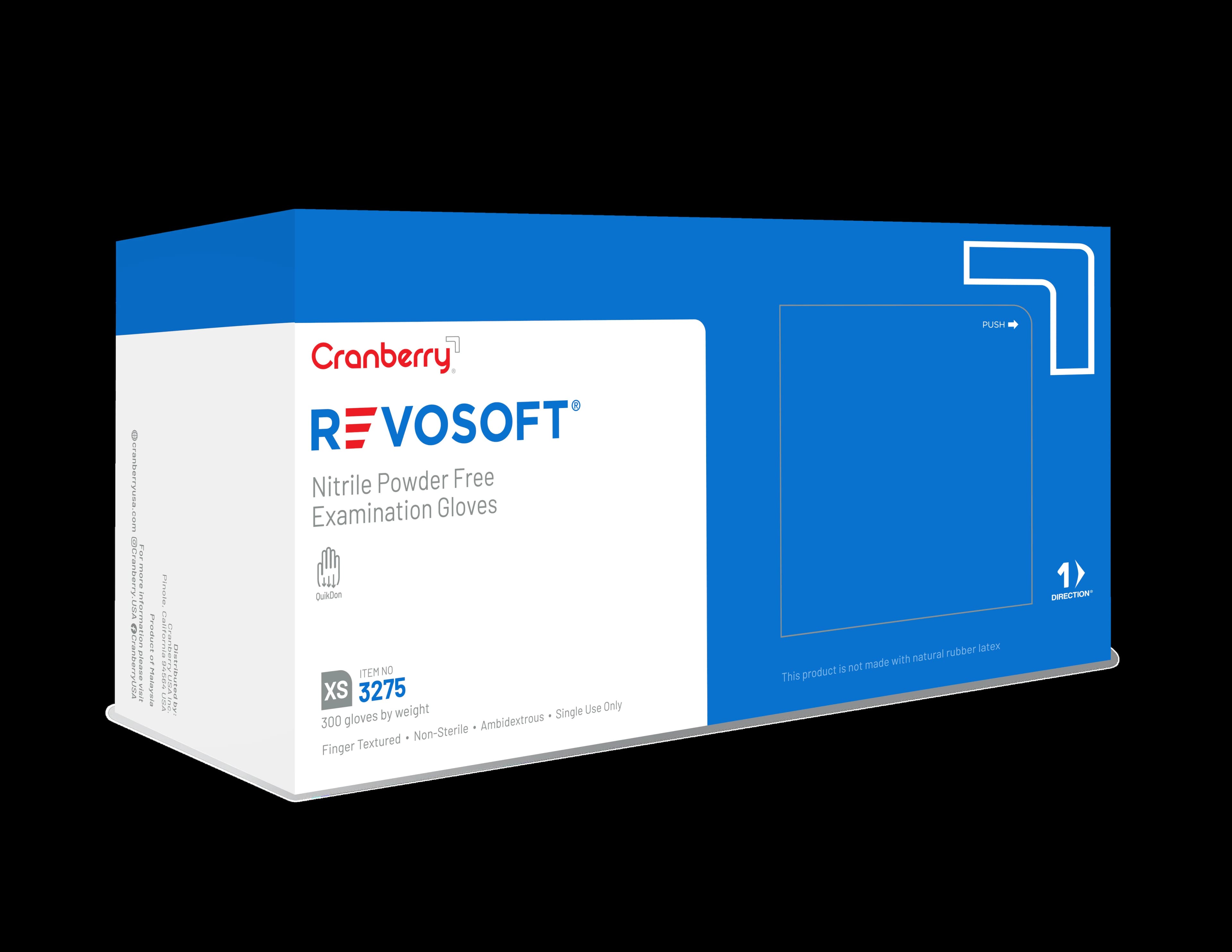 Cranberry RevoSoft Nitrile Exam Gloves, Powder Free, Latex Free, Non-Sterile, Blue, Medium, 300/Box, CR3277 thumbnail 2