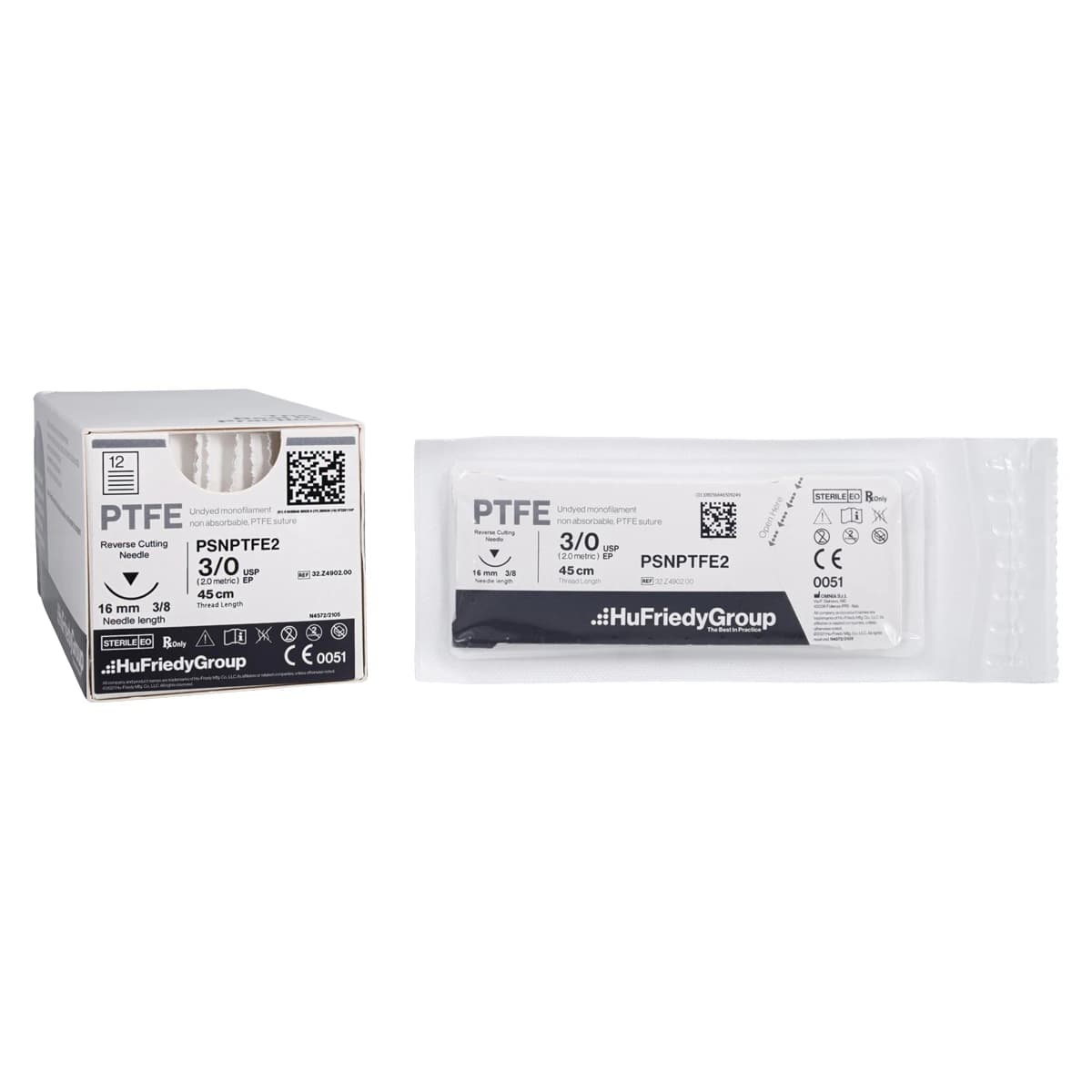 Hu-Friedy Perma Sharp PTFE Suture, 4-0, White, 18", C-6 3/8 Circle Reverse Cutting Needle, 12/Pack, PSNPTFE3 - Perma Sharp, PTFE Suture, 4-0 PTFE, White 18" C-6 3/8 Circle RC, 12/Pack, PSNPTFE3 - Image 1