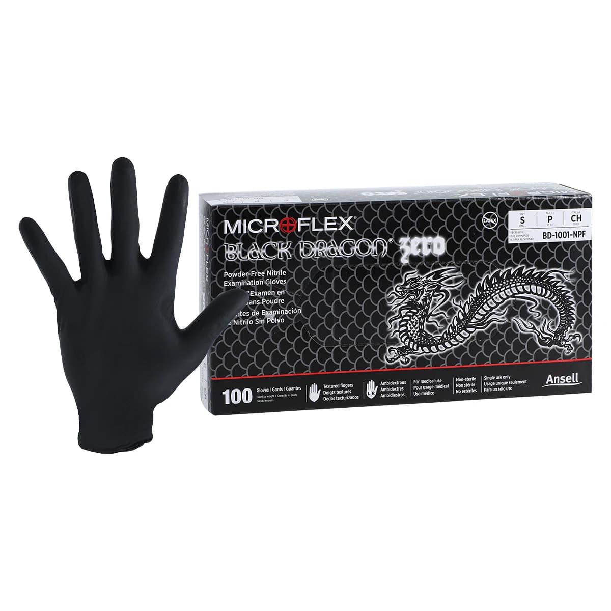 MICROFLEX Black Dragon Zero BD-100N Nitrile Exam Gloves, Powder-Free, Non-Sterile, Black, Small (6.5-7.0), 100/Bx - MICROFLEX Black Dragon Zero BD-100N Nitrile Exam Gloves – Latex Free, 100/Pkg, 10 Boxes/Case - Small (6.5 - 7.0) - Image 1