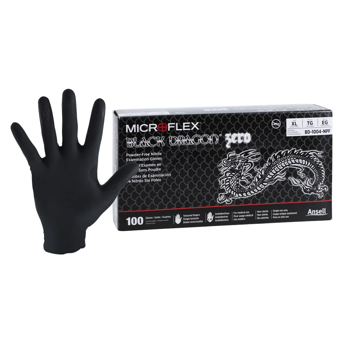 MICROFLEX Black Dragon Zero BD-100N Nitrile Exam Gloves, Powder-Free, Non-Sterile, X-Large (9.5-10), Black, 100/Box - MICROFLEX Black Dragon Zero BD-100N Nitrile Exam Gloves – Latex Free, 100/Pkg, 10 Boxes/Case - X-Large (9.5 - 10) - Image 1