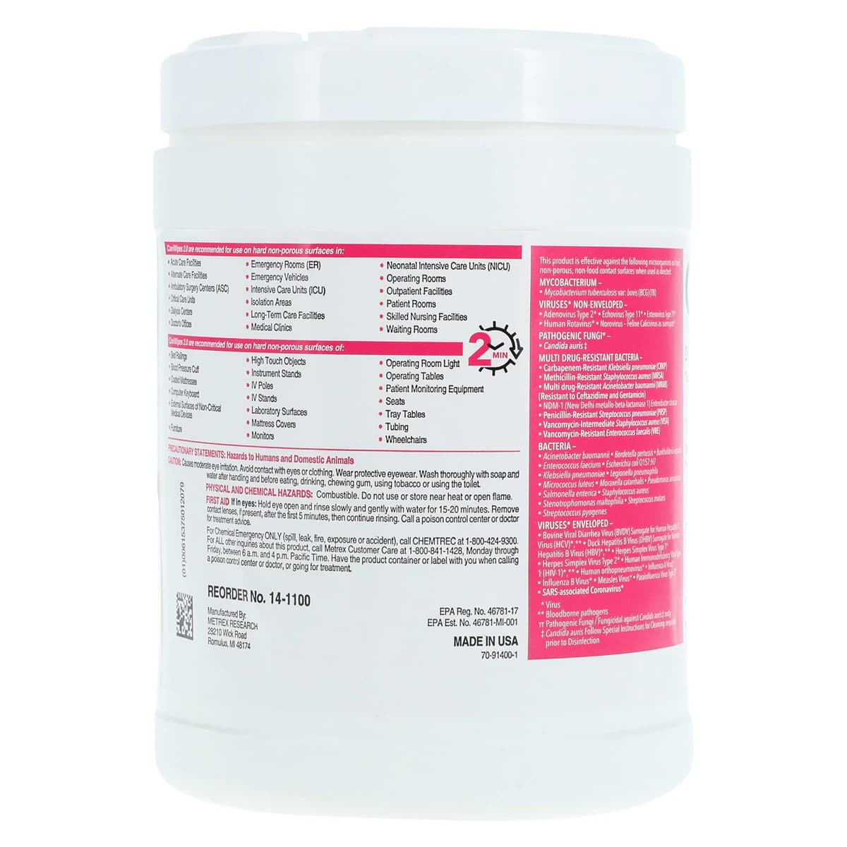 CaviWipes 2.0 Surface Disinfectant Wipes, Large, 6" x 6.75", 160 Wipes/Canister, 46781-17 thumbnail 3