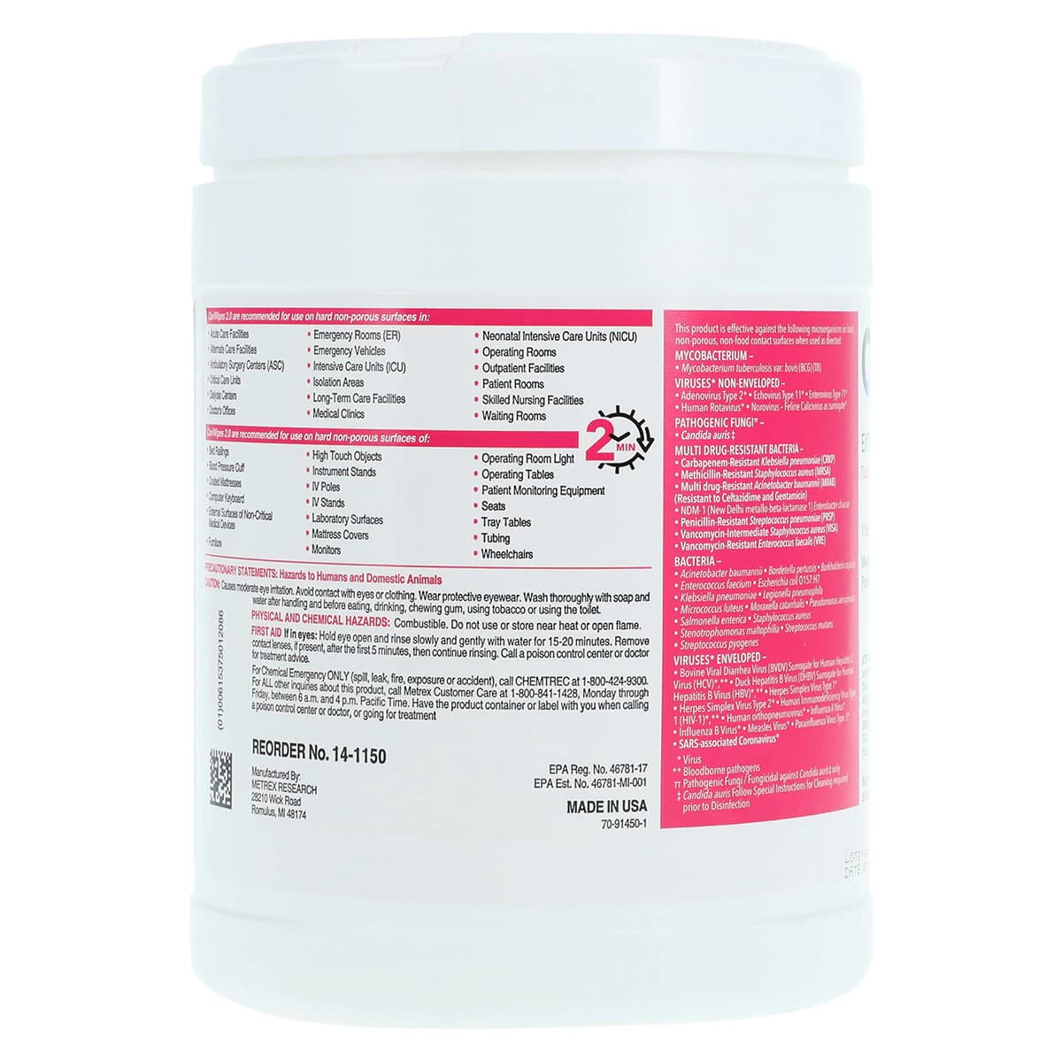 CaviWipes 2.0 XL Disinfectant Wipes, 9" x 12", 65 Wipes/Canister, 14-1150 thumbnail 3
