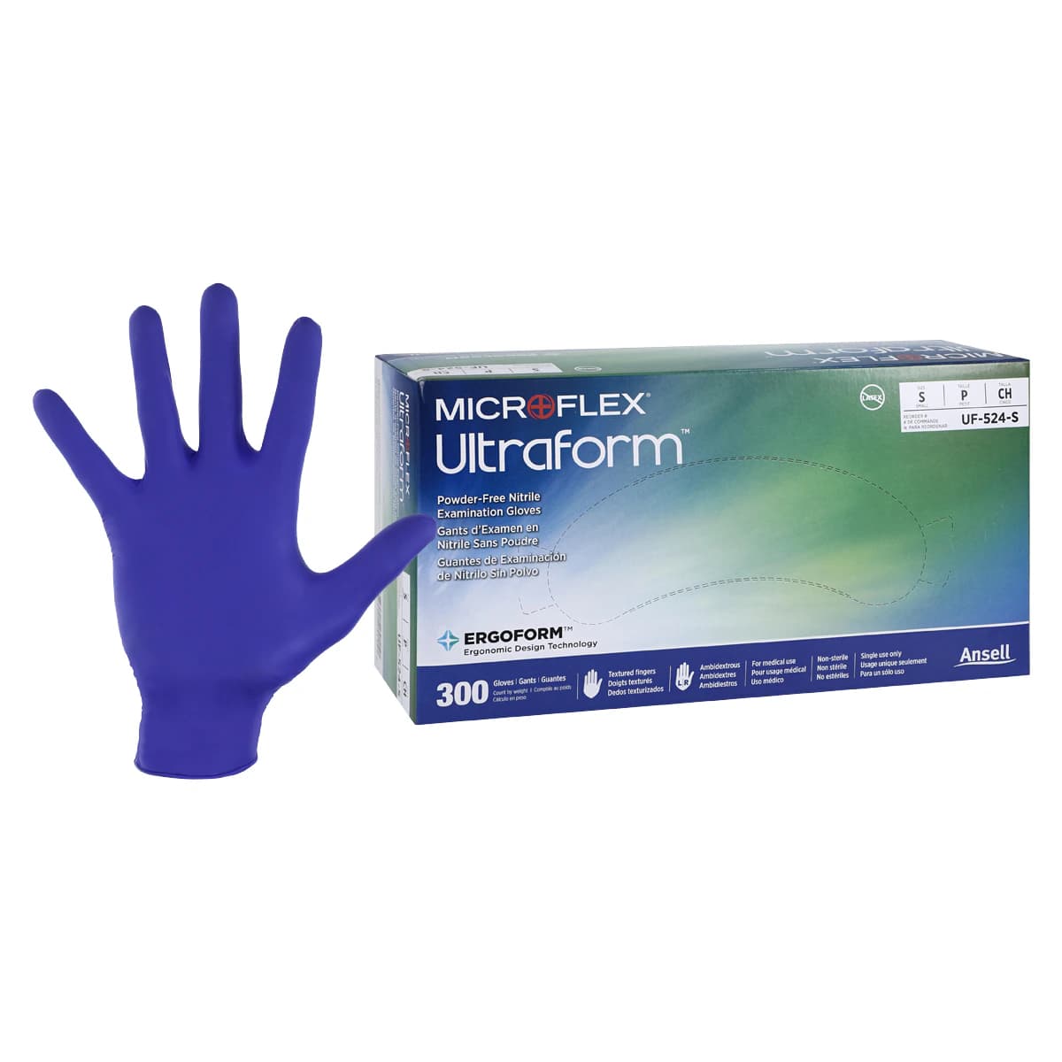 Microflex Ultraform Nitrile Exam Gloves, Powder-Free, Non-Sterile, Small, Cobalt Blue, 300/Box, UF-524-S thumbnail 2