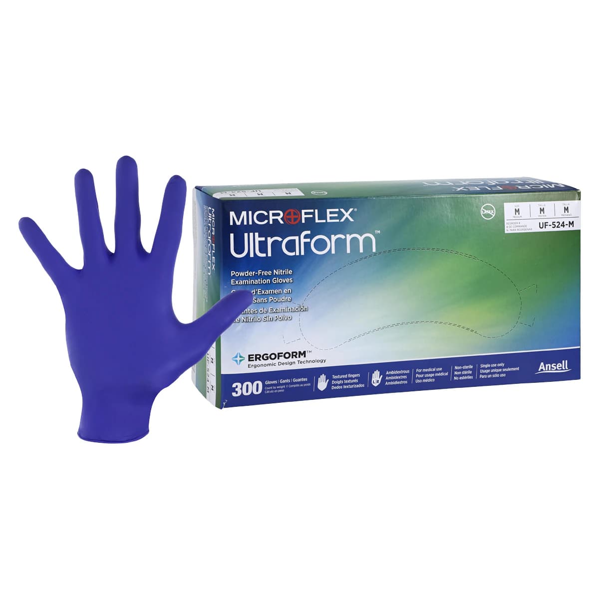Ultraform Powder-Free Nitrile Exam Gloves, Medium, Cobalt Blue, 300/Box, UF-524-M thumbnail 2