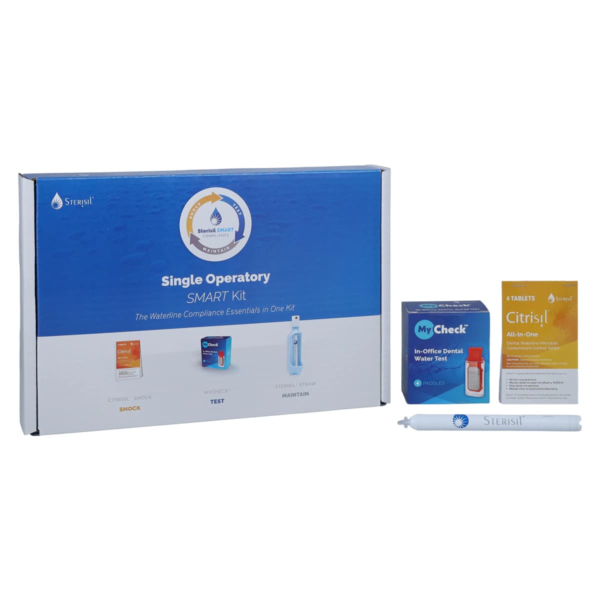 Sterisil SMART Compliance Single Operatory Kit, Distilled Water, Includes S365, MC-4, ECS-4, 1/Pk, SK-S365 - Sterisil® SMART Compliance Single Operatory Distilled Kit - Image 1