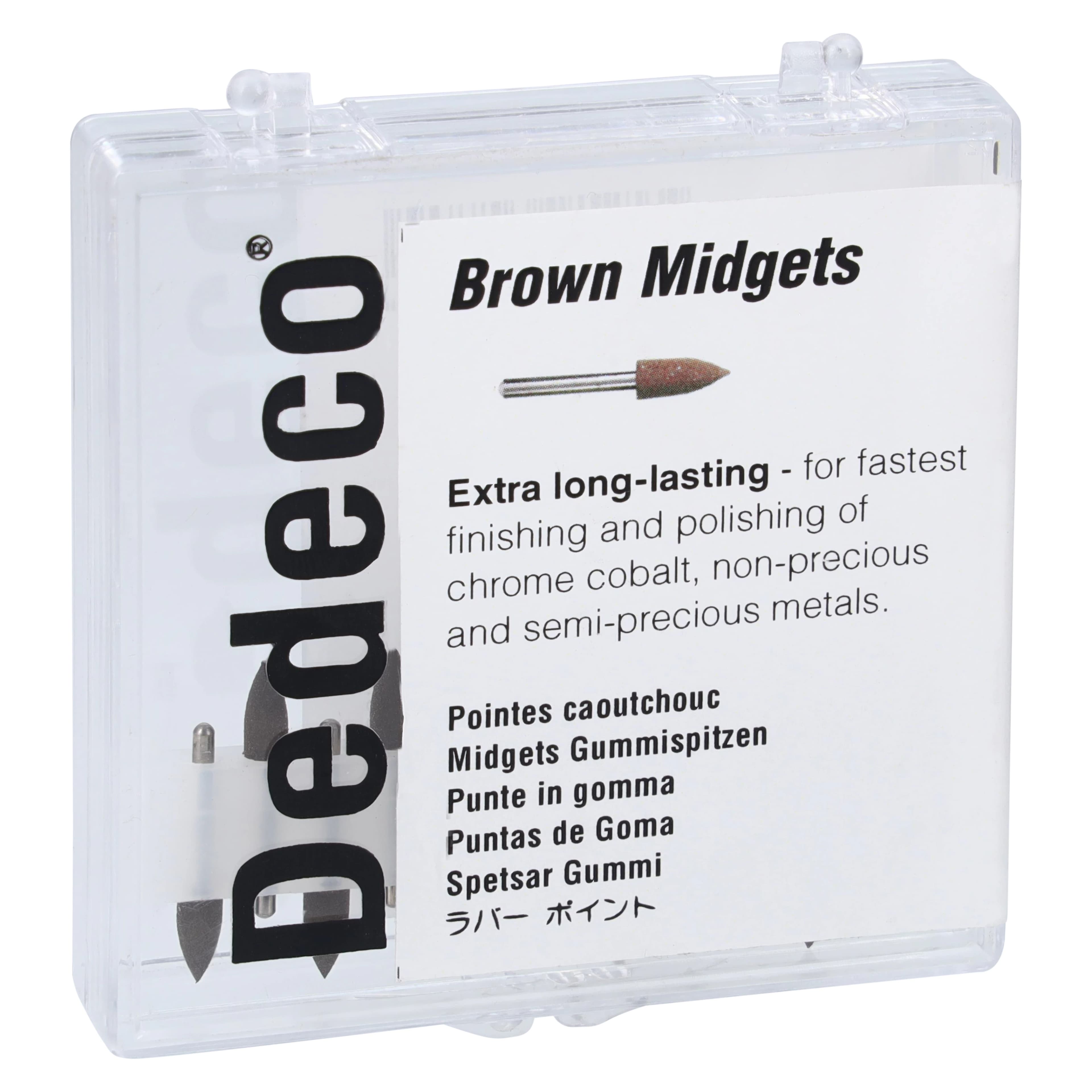 Dedeco Classic Midget Rubber Polisher, Mini, Brown, FG (Friction Grip) 1/16" Shank, 12/Box, #4880 - Mini Brown Midget Classic Rubber Polisher FG Box of 12 - Image 1