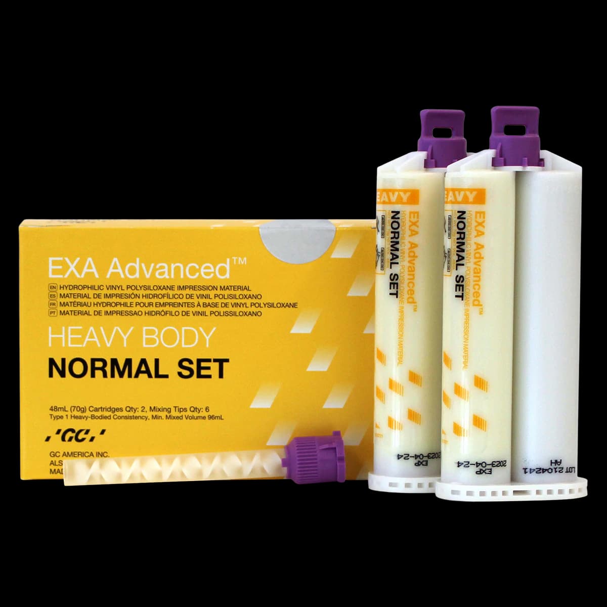 EXA Advanced VPS Impression Material, Heavy Body, Normal Set, 2 x 48mL Cartridges with 6 Mixing Tips, 137116 - EXA Advanced Normal Set 2/Pack - Image 1