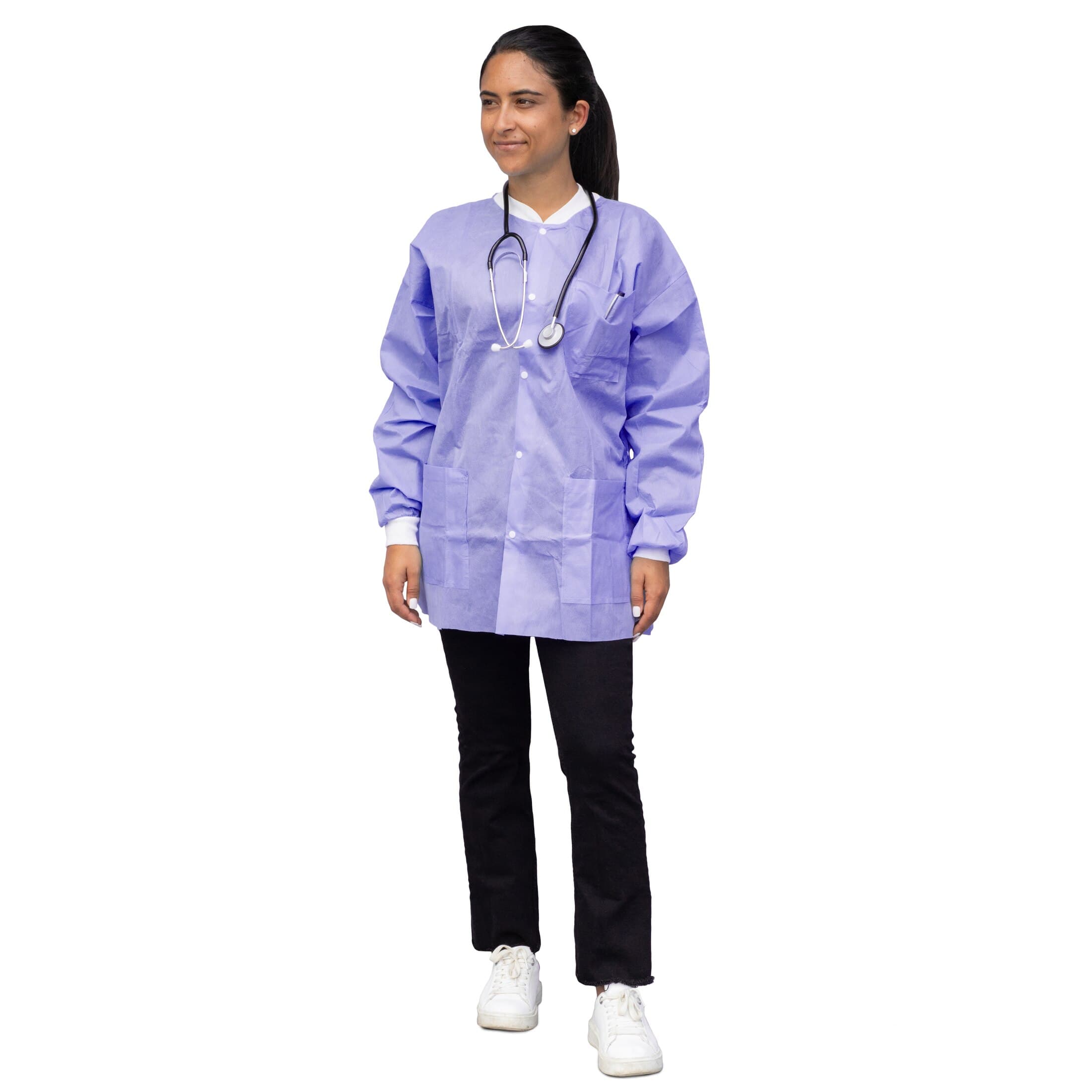 FitMe Disposable Lab Jacket, Purple, X-Large, 10/Bag, UGJ-6504-XL thumbnail 5