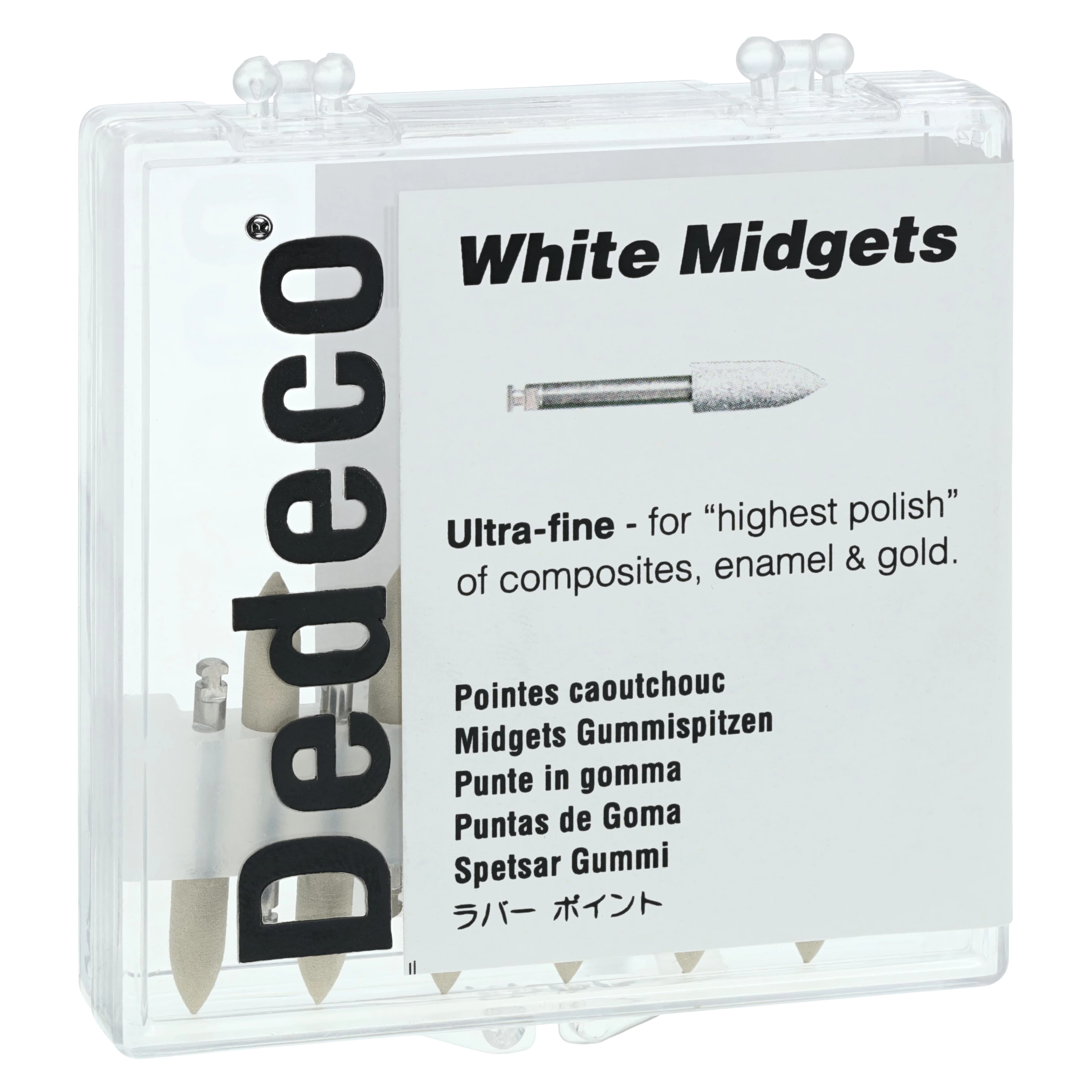 Dedeco Classic Midget Polisher, #138 White, Ultra-Fine, Right Angle (RA), 3/32" (2.35mm) Shank, 12/Box, 4773 - White Midgets RA 138 12/Bx - Image 1