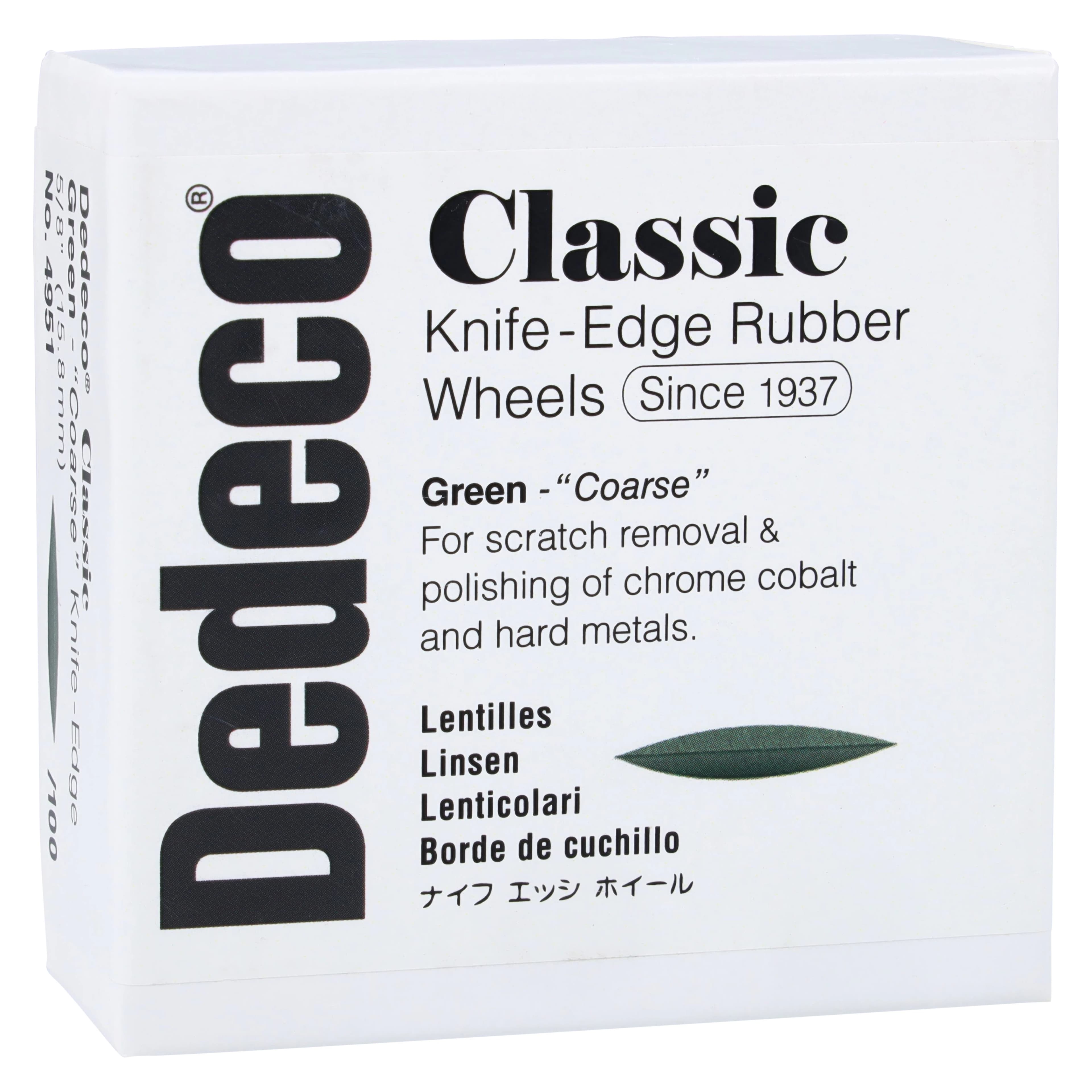 Dedeco Green Classic Knife-Edge Rubber Wheels, 5/8", Coarse, Unmounted, 100/Box, 4951 - Green Knife-Edge Wheels 5/8'' 100/Bx - Image 1