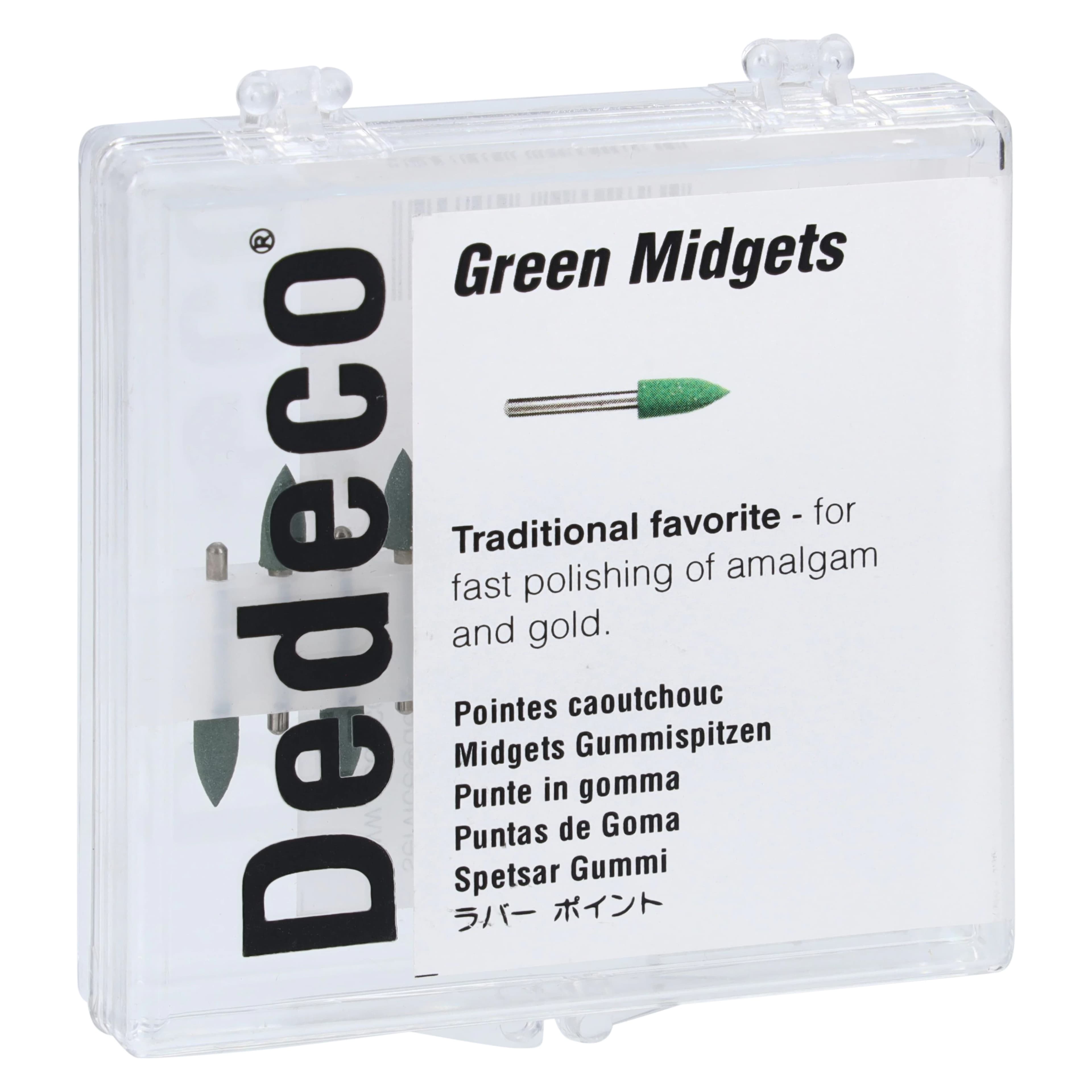 Dedeco Classic Midget Polisher, Green, Mini Flame, Coarse, FG (1/16" Shank), 12/Box, 4580 - Green Midgets FG Mini 12/Bx - Image 1