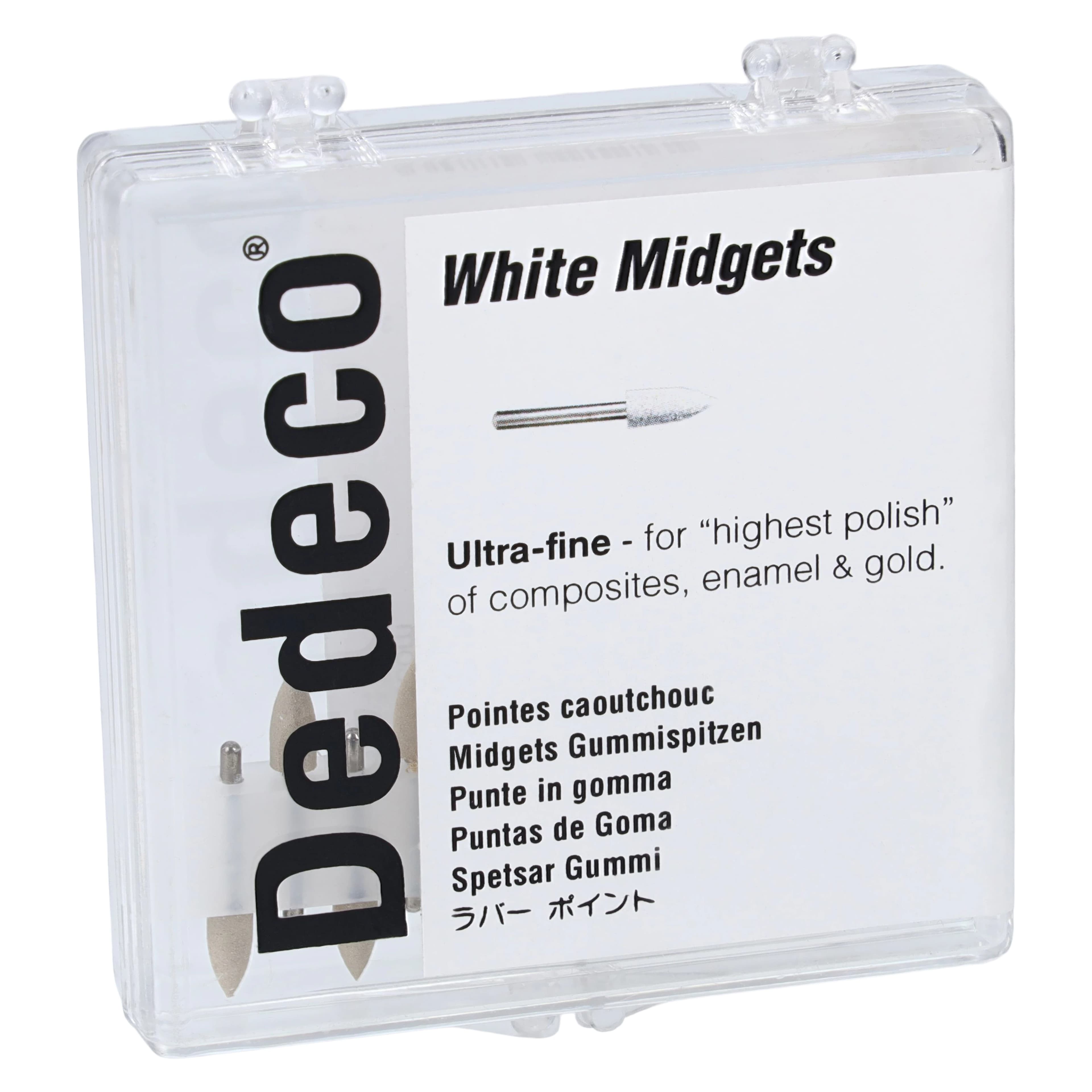 Dedeco Classic Midget Rubber Polisher, White, Ultra-Fine, Mini Shape, FG 1/16" Shank, 12/Box, 4780 - White Midgets FG Mini 12/Bx - Image 1