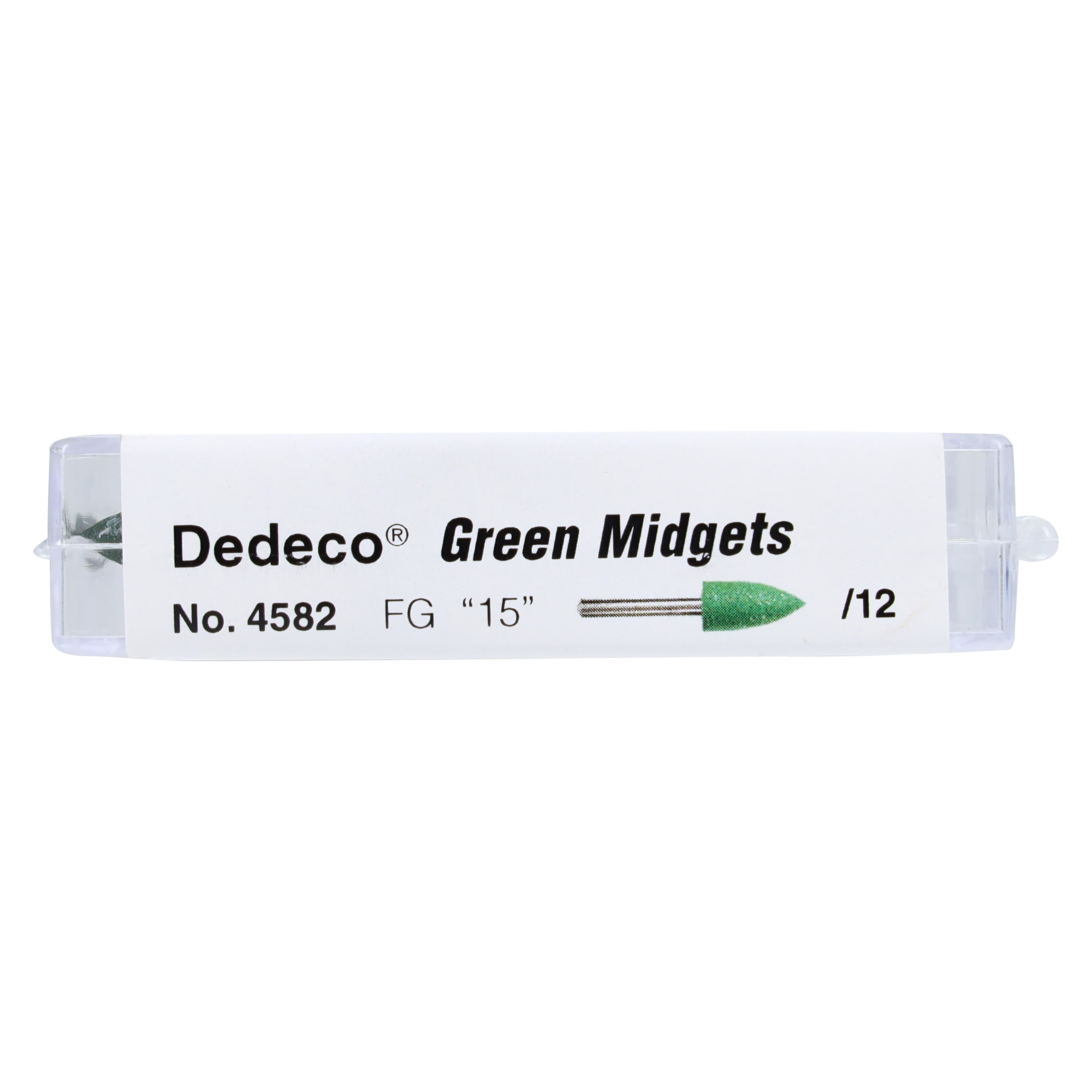 Dedeco Classic Midget Rubber Polisher, #15 Point, Green, Coarse, FG (Friction Grip) 1/16" Shank, 12/Pkg, 4582 thumbnail 3