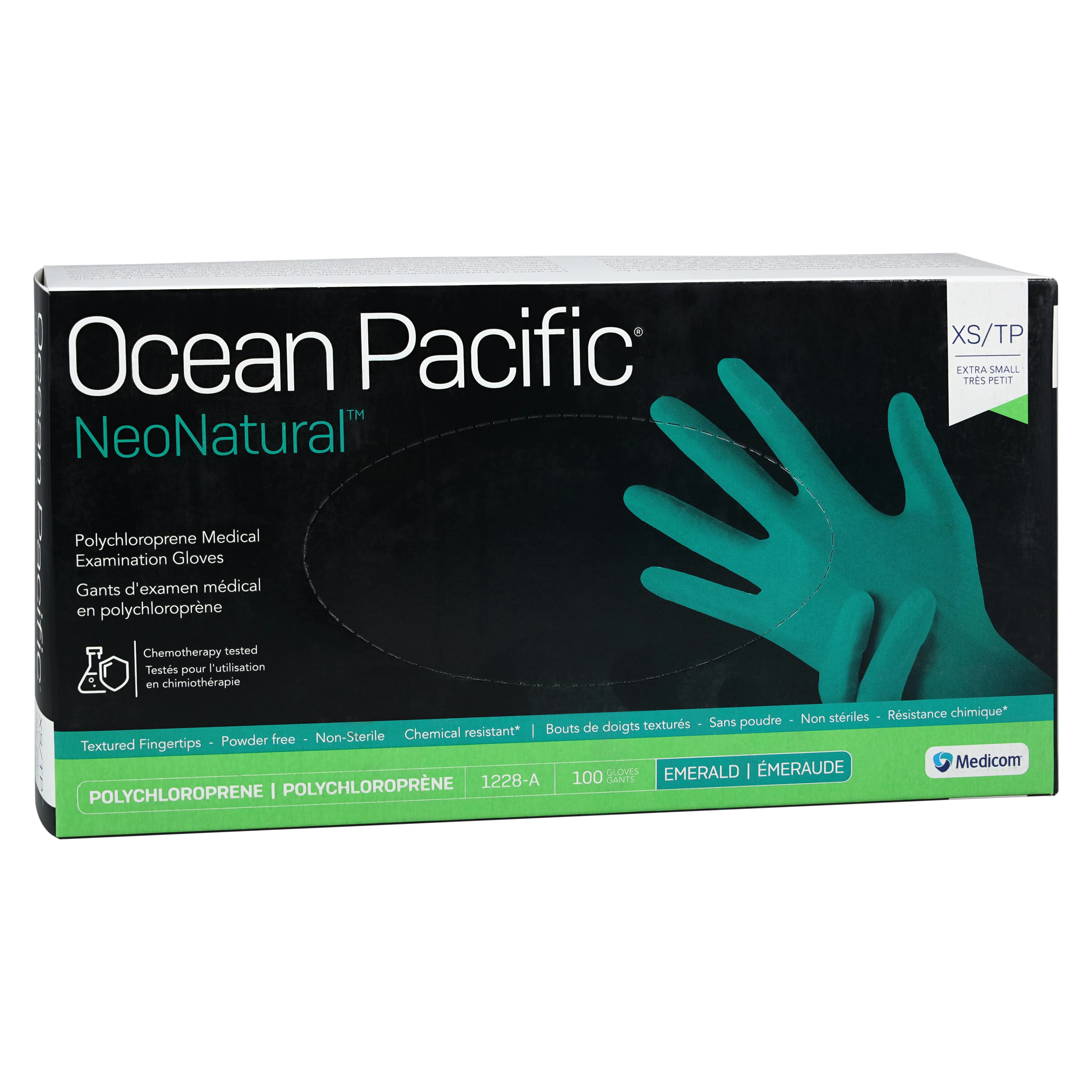 Ocean Pacific® NeoNatural™ Polychloroprene Exam Gloves, Powder Free, Latex Free, Non-Sterile, Chemo Rated, Emerald Green, X-Small, 100/Box, 1228-A thumbnail 4