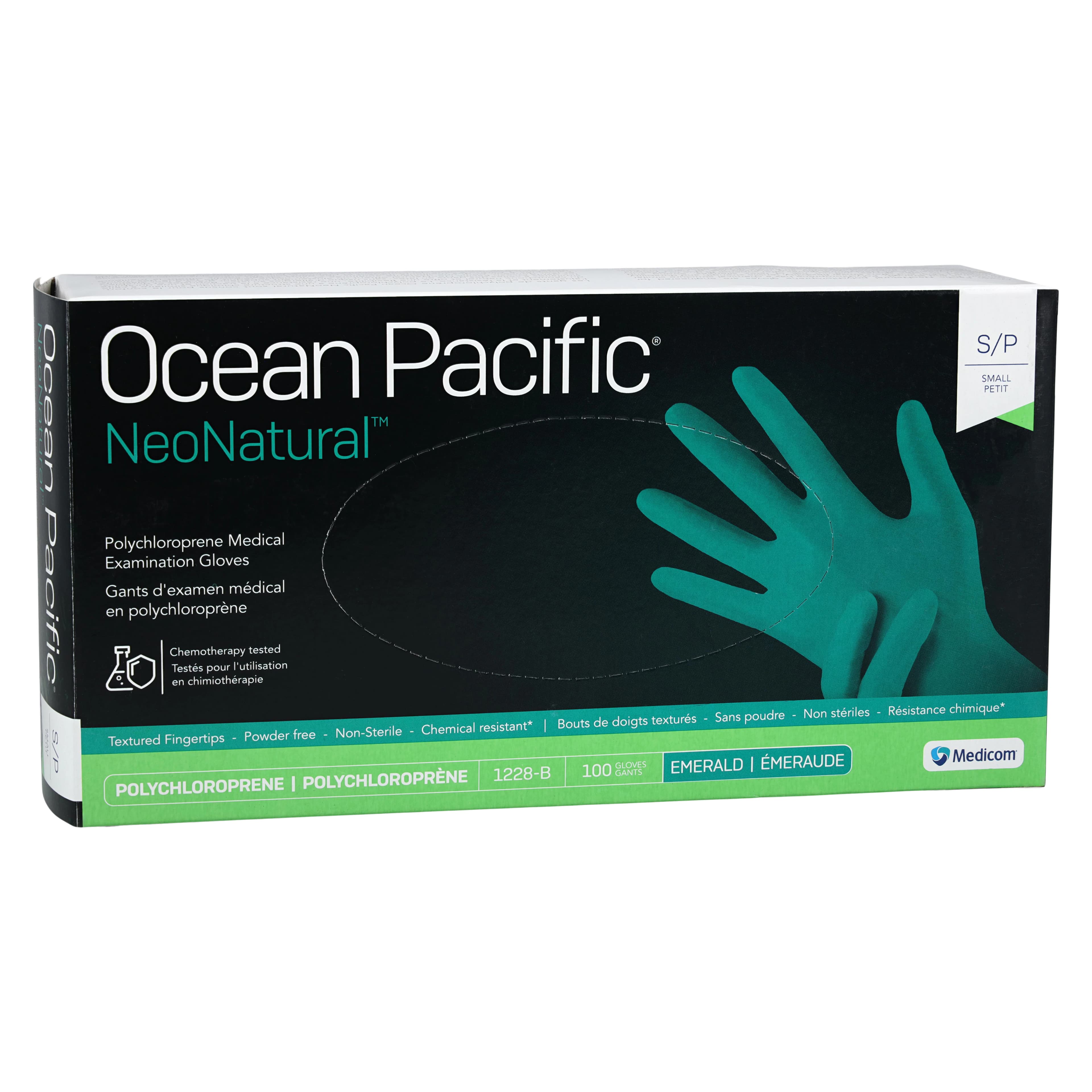 Ocean Pacific® NeoNatural™ Polychloroprene Exam Gloves, Powder Free, Latex Free, Non-Sterile, Small, Emerald Green, 100/Box, 1228-B thumbnail 3