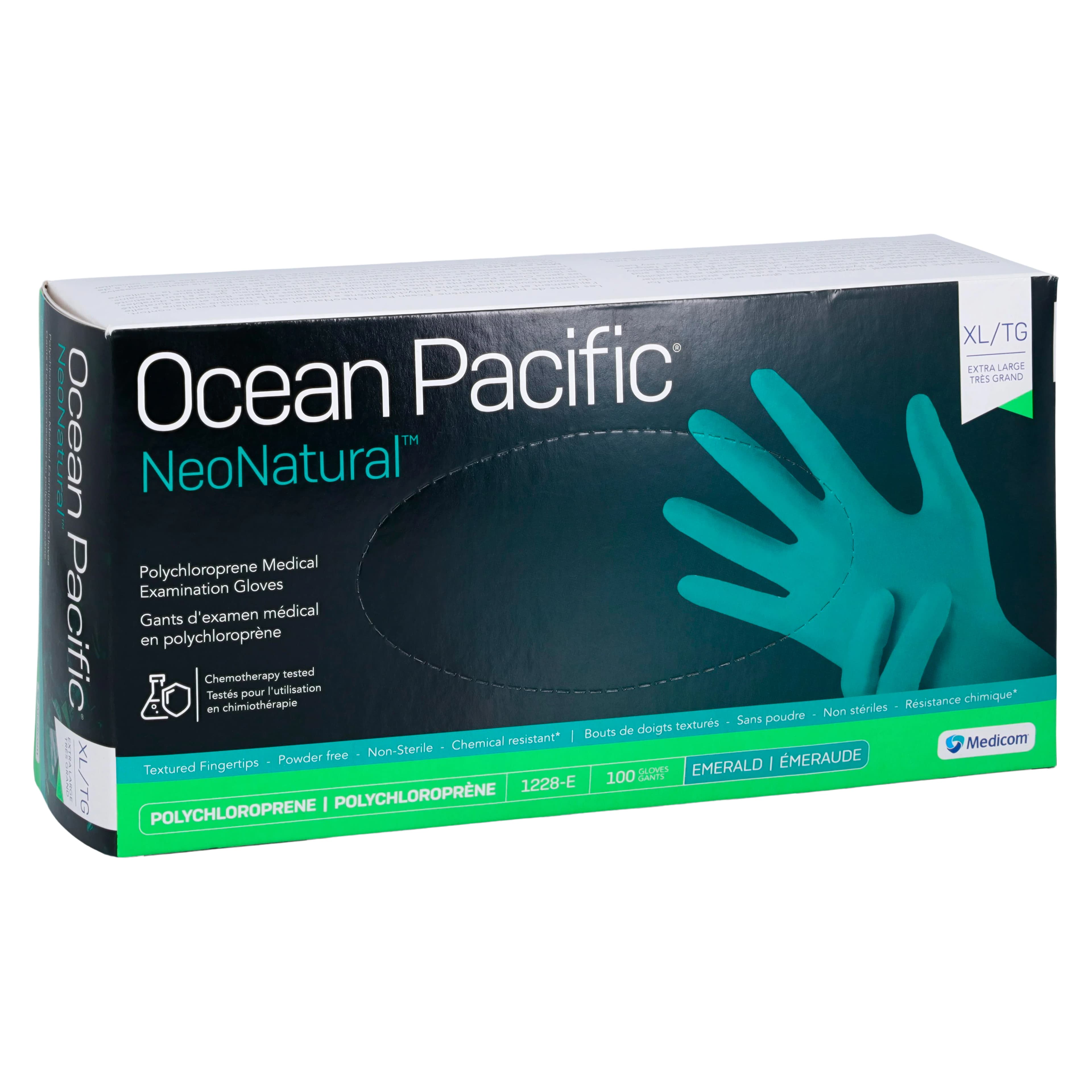 Ocean Pacific® NeoNatural™ Polychloroprene Exam Gloves, Powder Free, Latex Free, Non-Sterile, Chemo Rated, Emerald Green, X-Large, 100/Box, 1228-E thumbnail 3