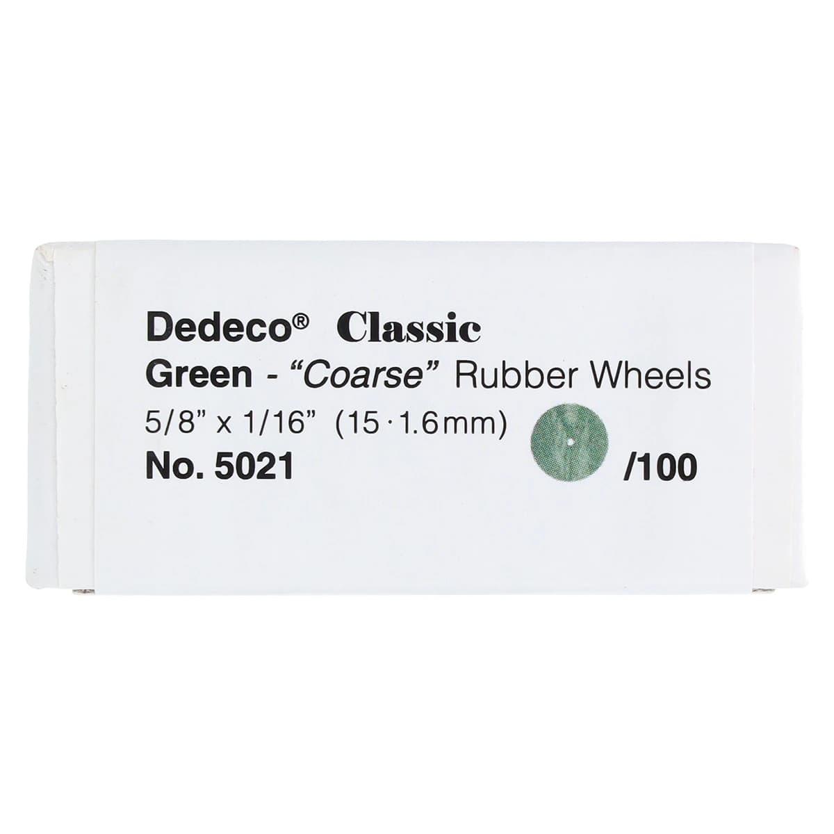 Dedeco Classic Rubber Polishers – Wheel, Interproximal, Square-Edge, Green, Coarse, 5/8" x 1/16", 100/Box, 5021 thumbnail 2