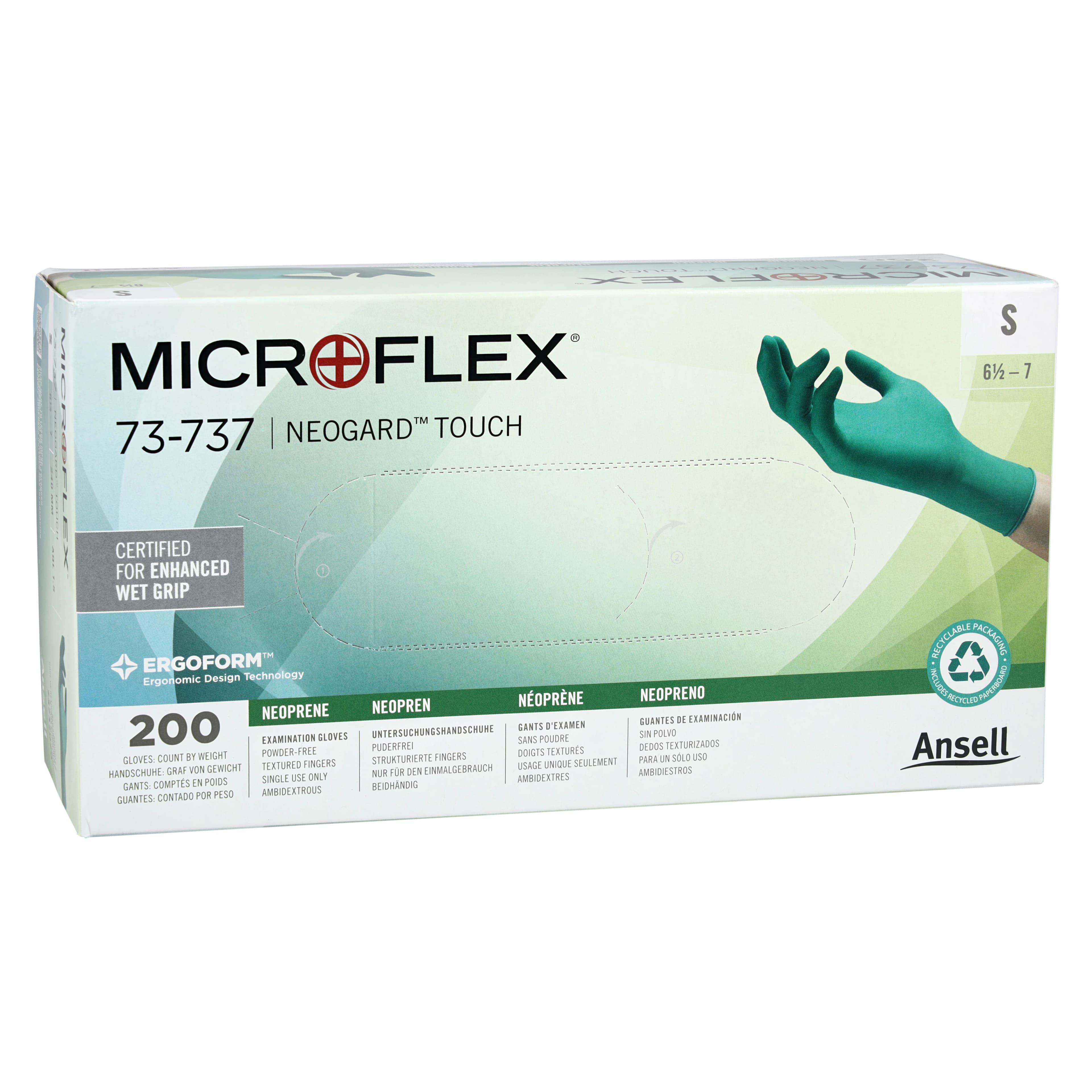 Microflex Neogard Touch 73-737 Neoprene Exam Gloves, Powder Free, Latex Free, Green, Small, 200/Box, 73737070 thumbnail 3