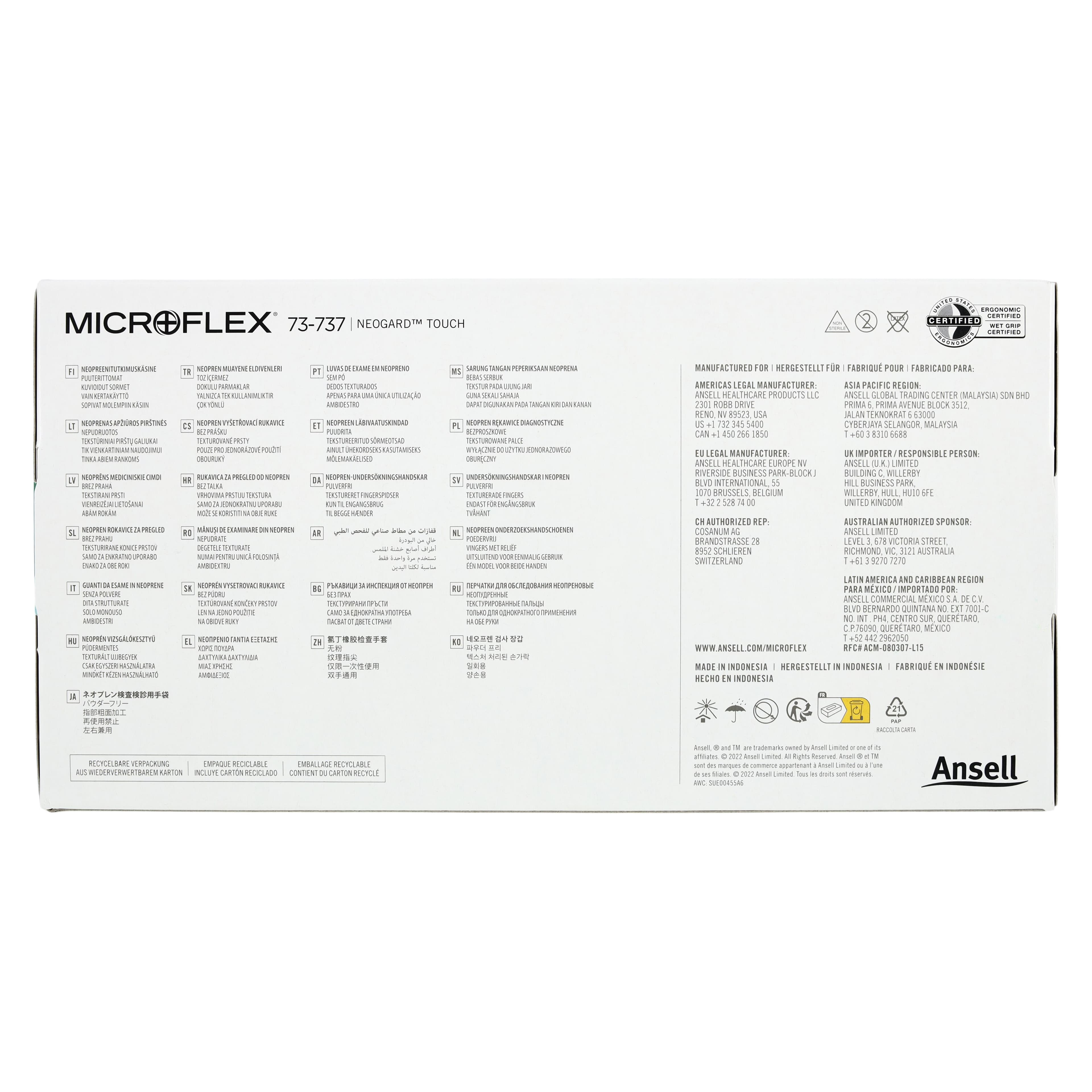 Microflex Neogard Touch 73-737 Neoprene Exam Gloves, Powder-Free, Latex-Free, Green, Large, 200/Box, 73737090 thumbnail 4