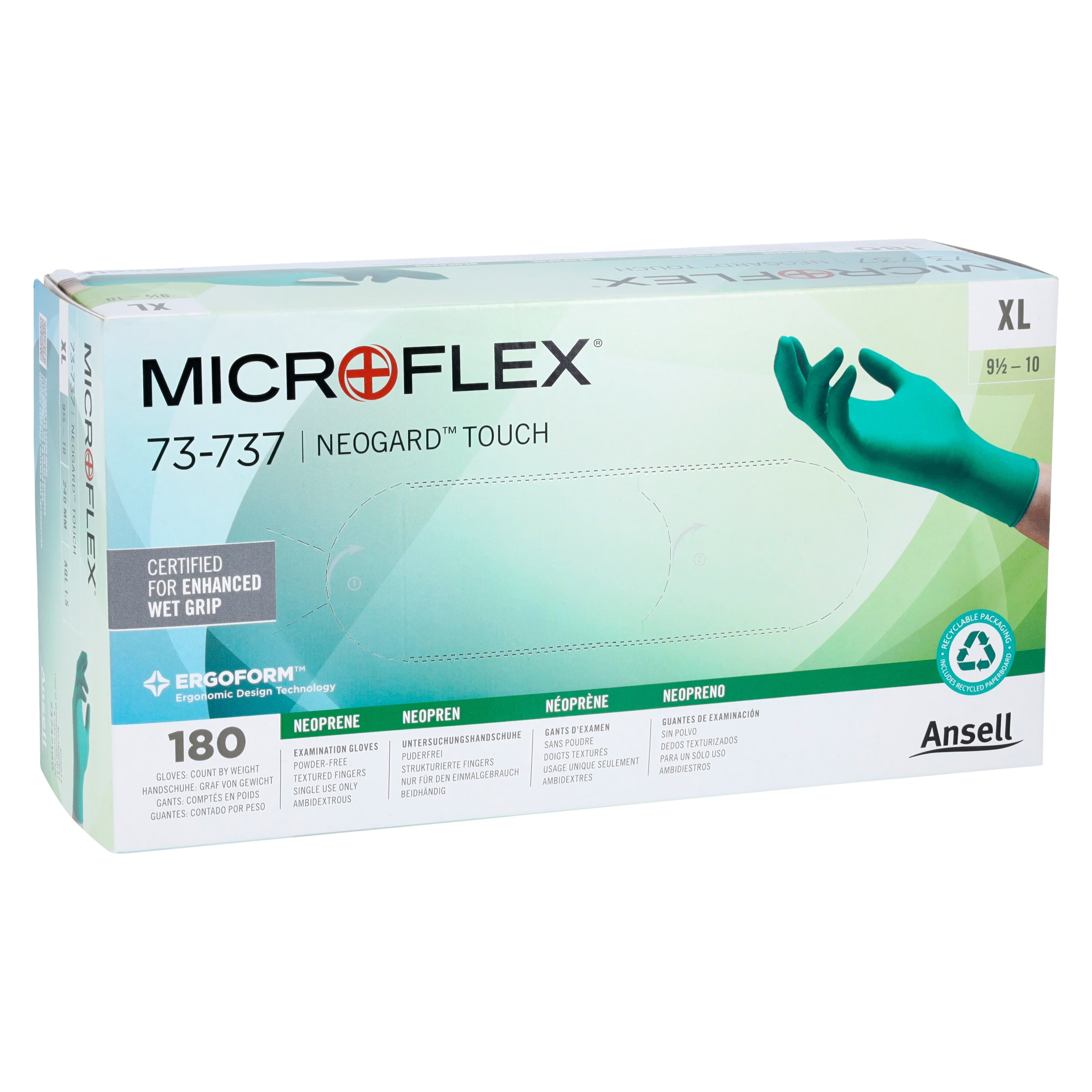 Microflex Neogard Touch 73-737 Neoprene Exam Gloves, X-Large, Green, Non-Sterile, 200/Box, 73737100 thumbnail 3