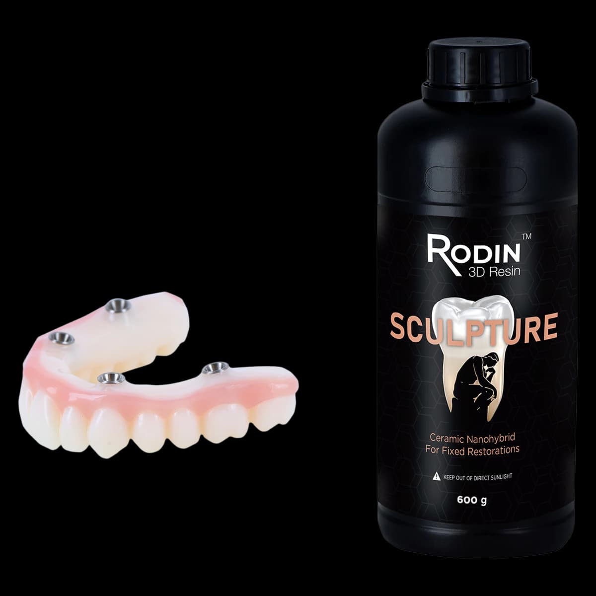 Rodin Sculpture Ceramic Nanohybrid 3D Resin, Shade C2, 600g Bottle, 1/Pk, 3DR-CNR-C2-600 - Rodin Sculpture C2 600g Bottle of 1 - Image 1