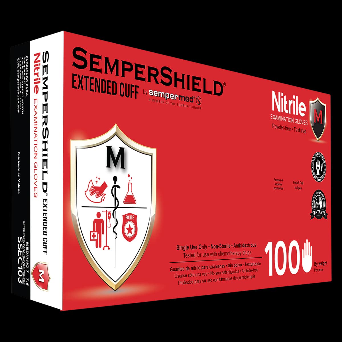 SemperShield EC Nitrile Exam Gloves, Powder Free, Textured, Small, Blue, 100/Box - Force + Nitrile Glove - Image 1