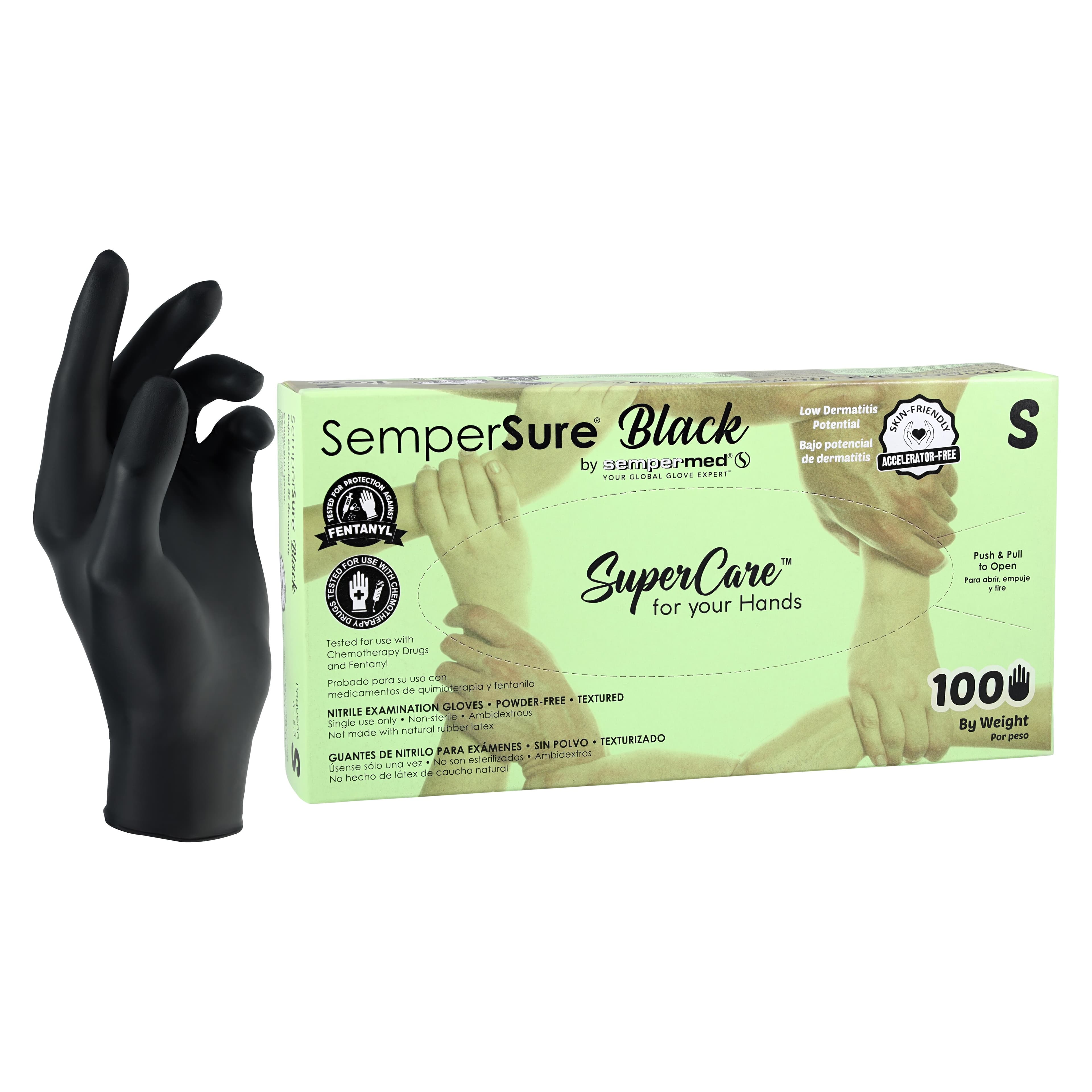 SemperSure Nitrile Exam Gloves, Powder Free, Textured, Non-Sterile, Small, Black, 100/Box thumbnail 2