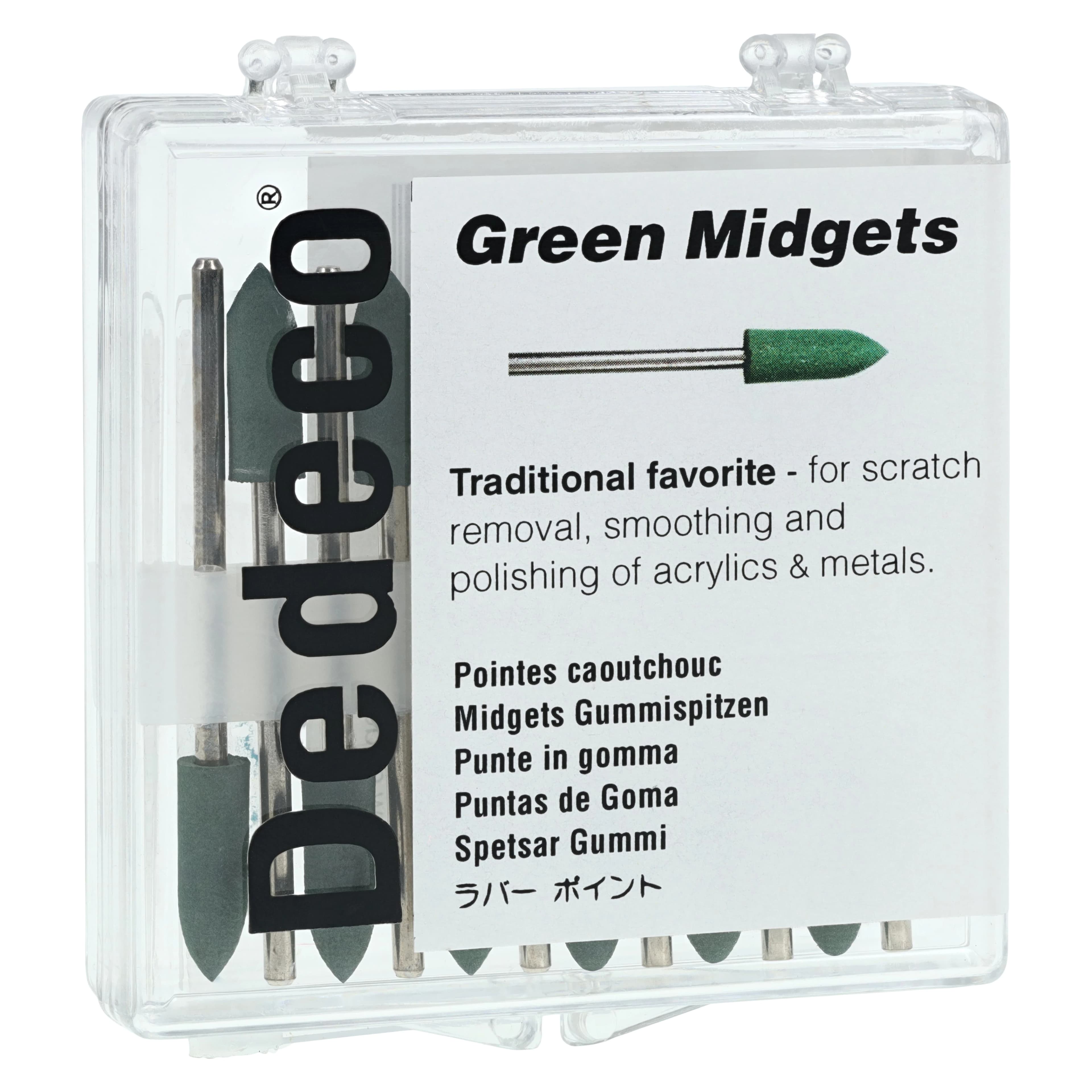 Dedeco Classic Midget Polishers, Rubber, HP, Flame, #15, Coarse, Green, 12/Pk, 4562 - Classic Midget Polishers, Rubber, HP, Flame, # 15, Coarse, Green, 12/Pk - Image 1