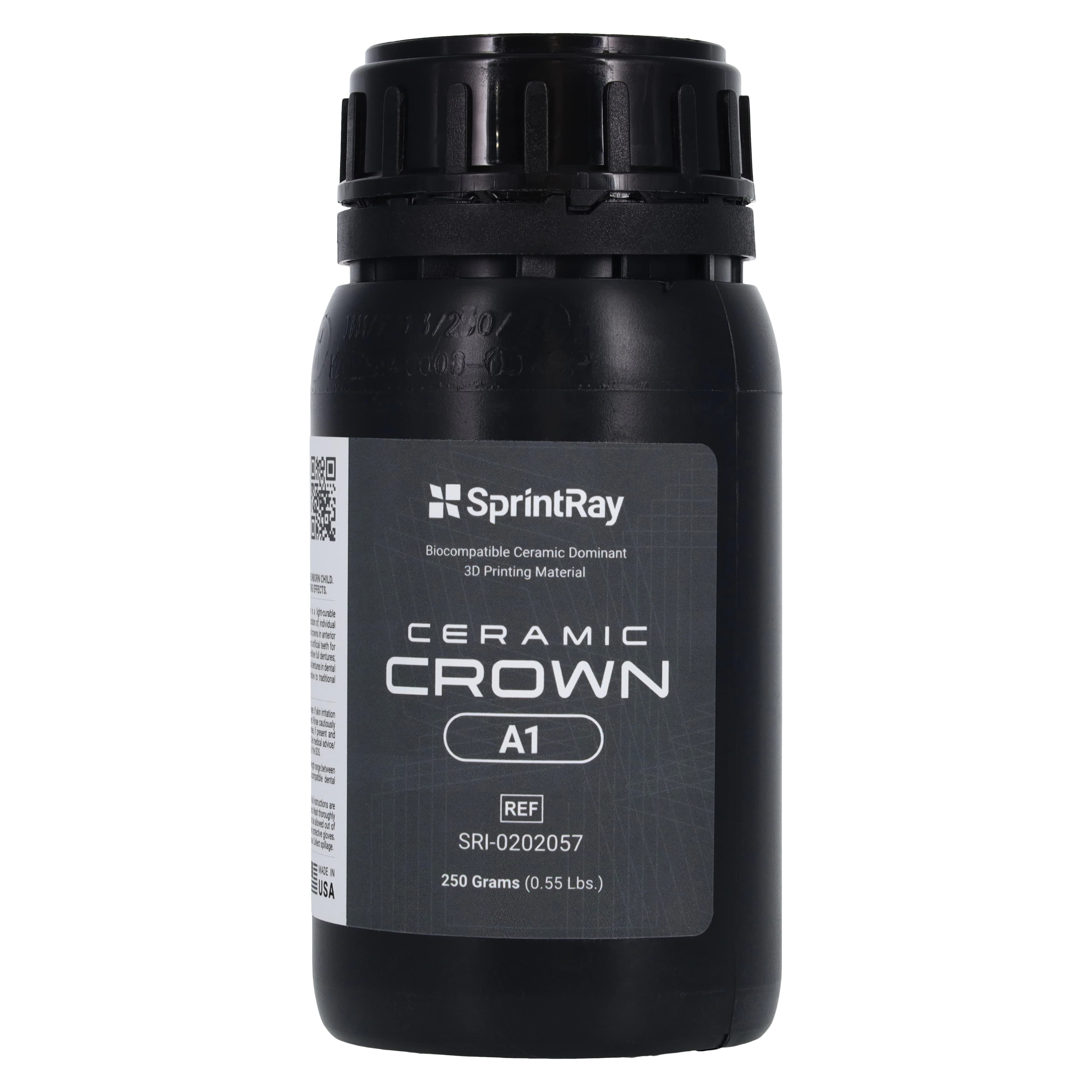 SprintRay Ceramic Crown Biocompatible 3D Printing Resin, Shade A1, 250 g Bottle - SprintRay Ceramic Crown - Image 1