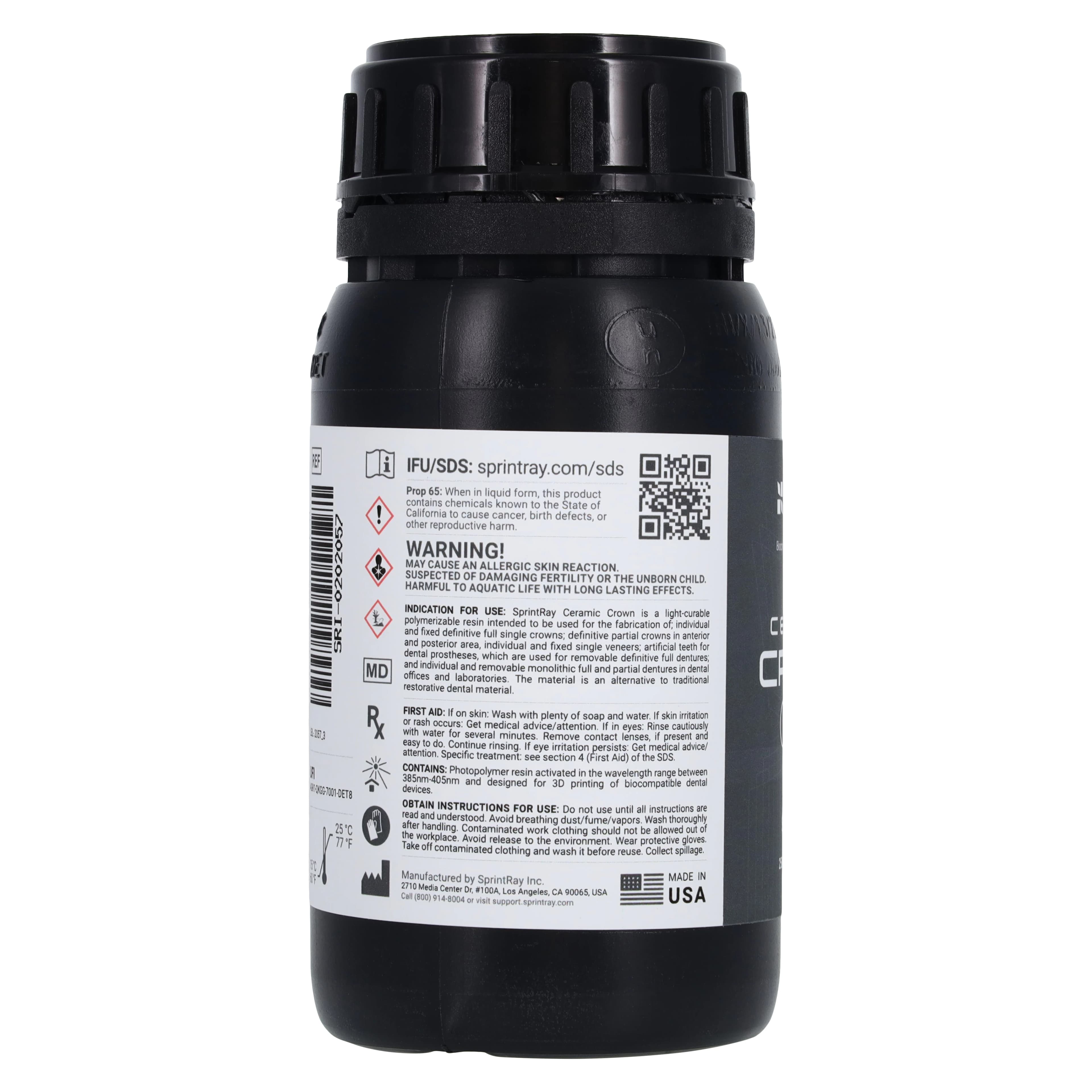 SprintRay Ceramic Crown Biocompatible 3D Printing Resin, Shade A1, 250 g Bottle thumbnail 2