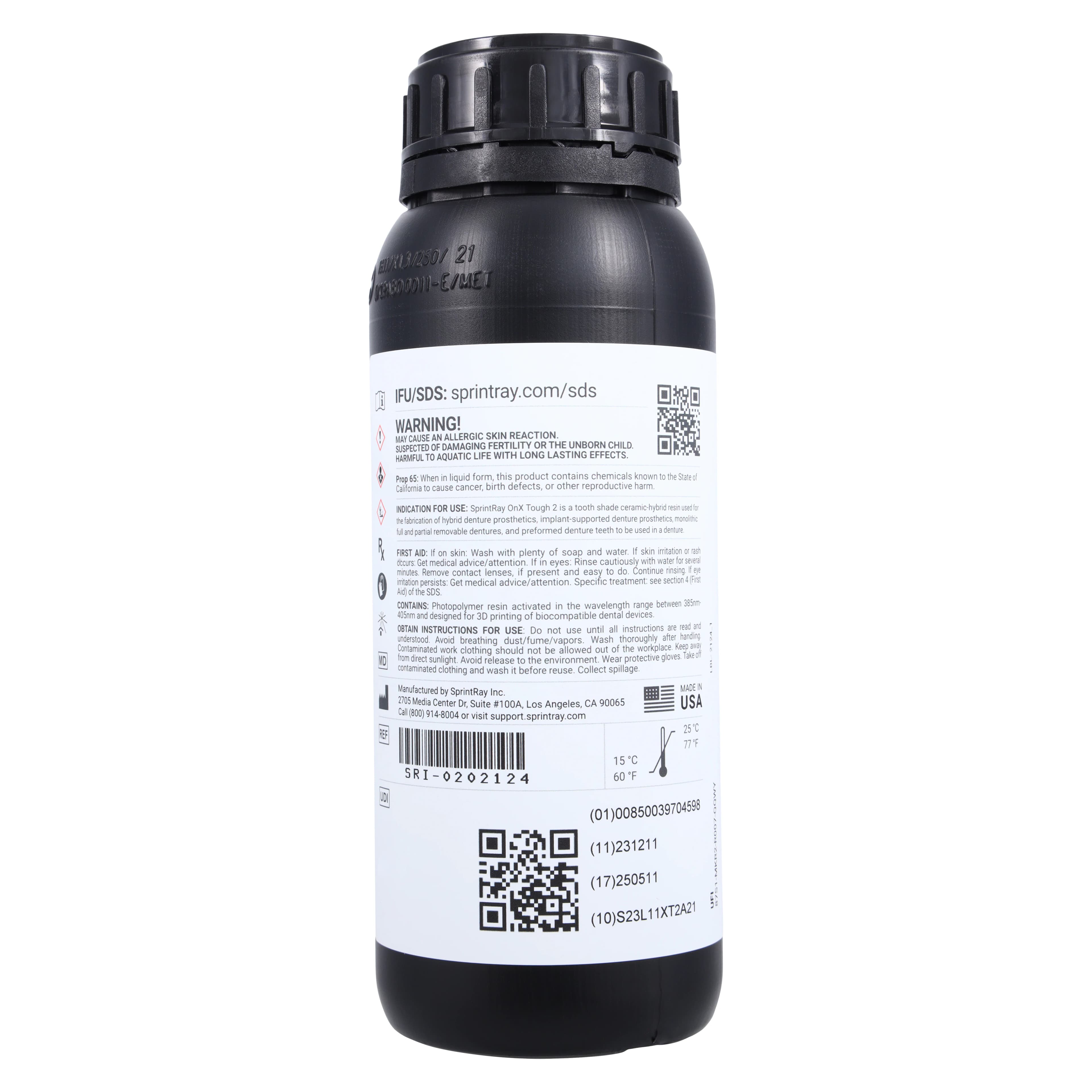 SprintRay OnX Tough 2 Biocompatible 3D Printing Resin, Shade A2, 500 g Bottle thumbnail 2