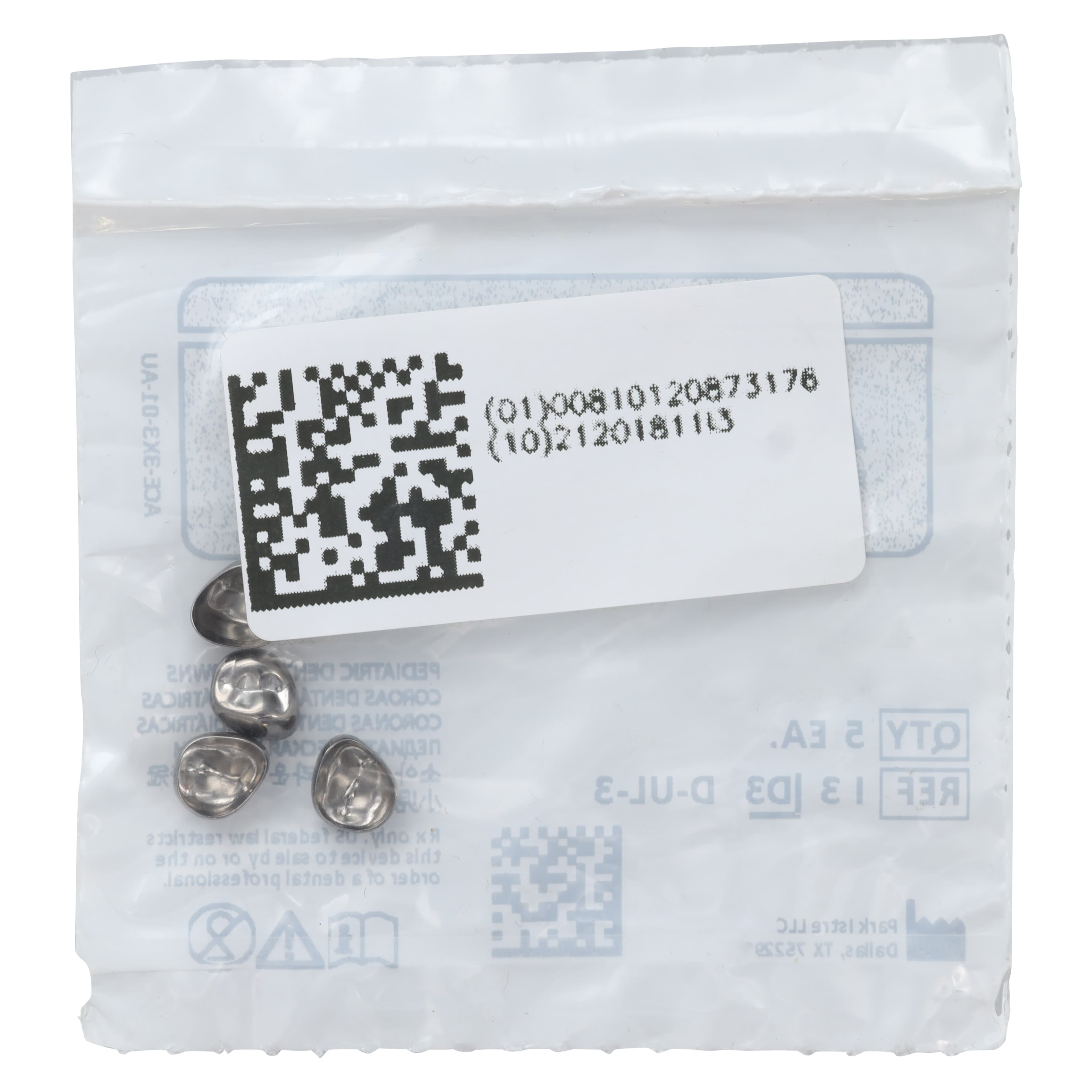 Acero 3S Stainless Steel Primary Molar Crown, Upper Left First Molar (I), Size 3, 5/Pack thumbnail 3