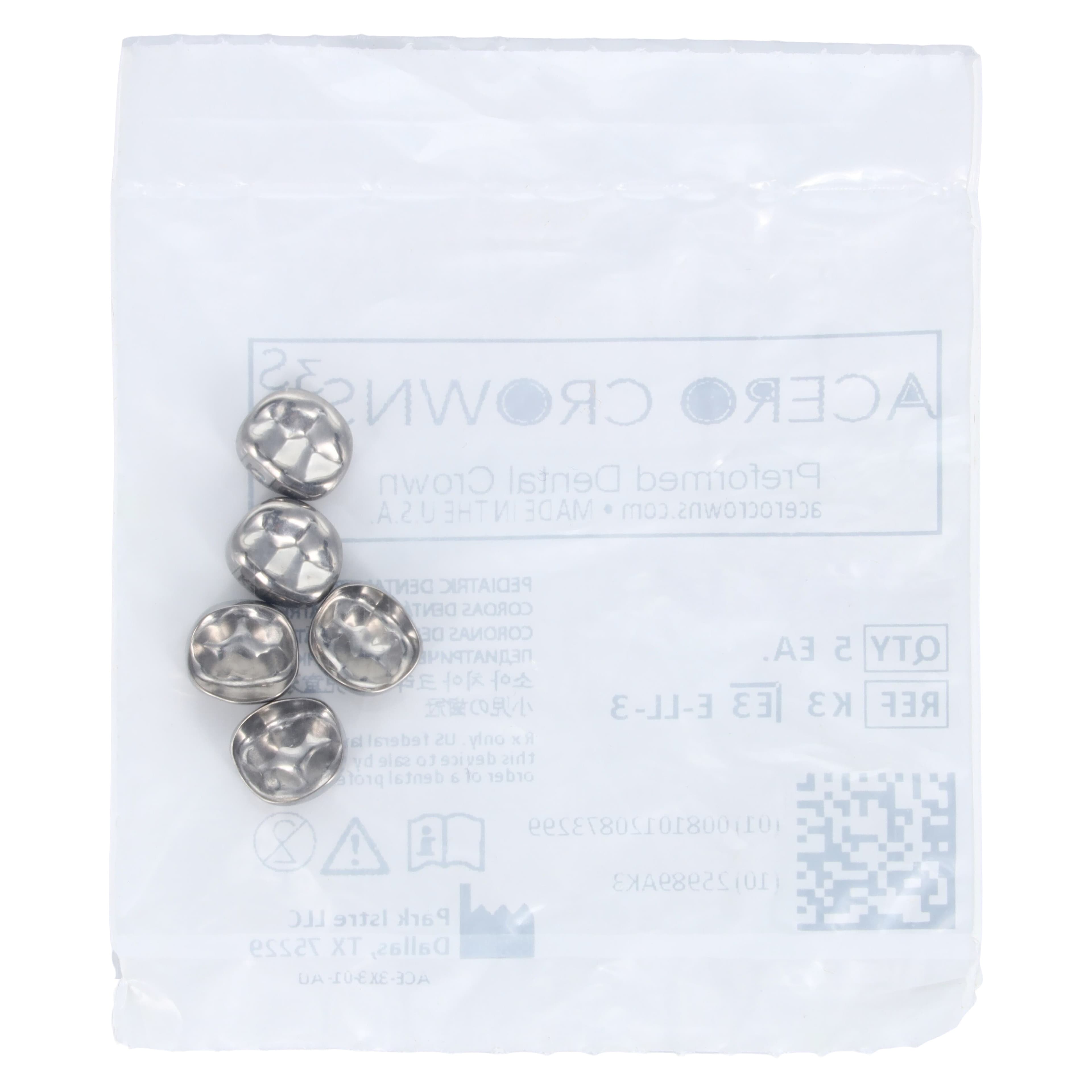 Acero 3S Stainless Steel Primary Molar Crown, Lower Left Second Molar "K", Size 3, 5/Pack thumbnail 3