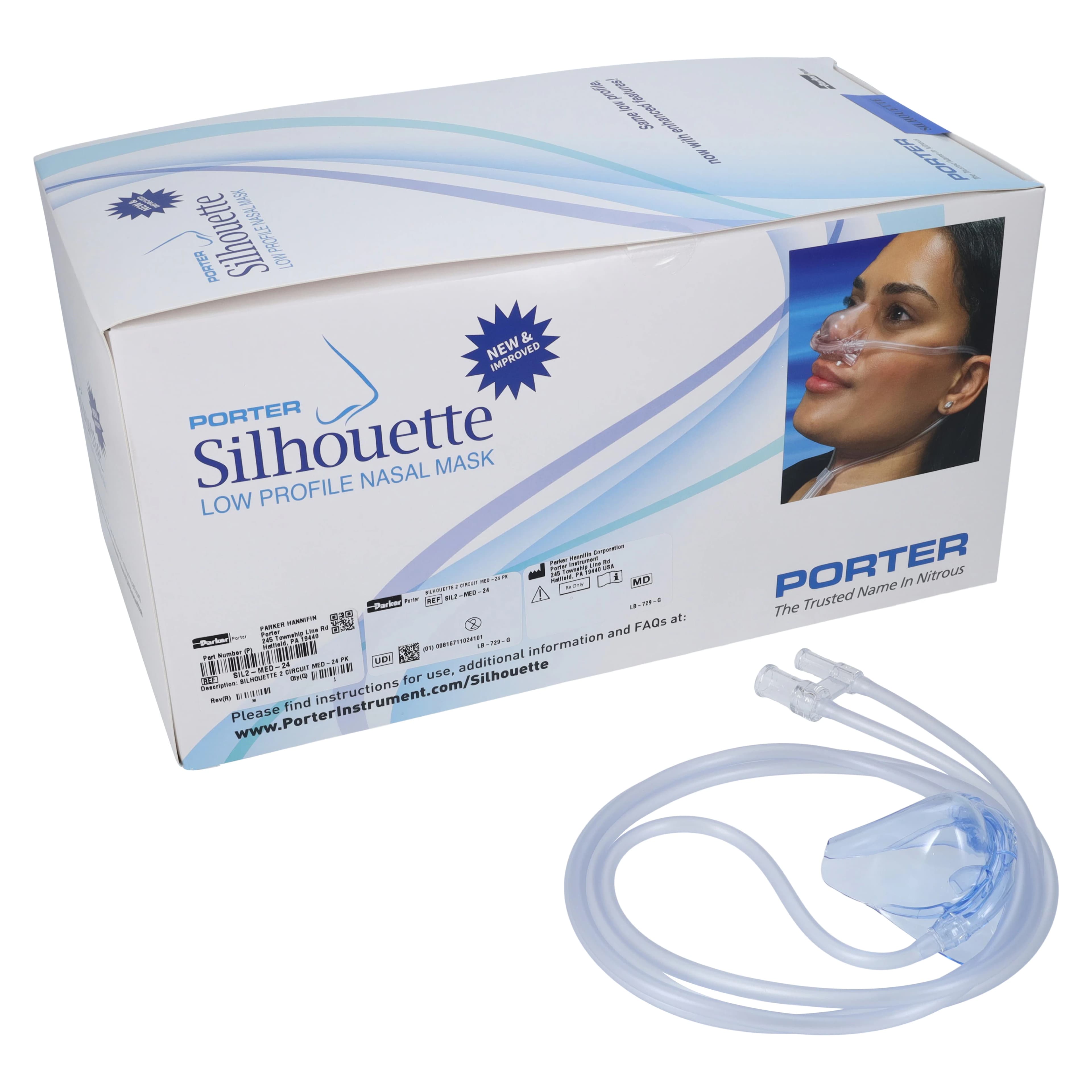 Porter Silhouette-2 Low Profile Nasal Mask and Breathing Circuit, Medium, 24/Pk, SIL2-MED-24 thumbnail 2