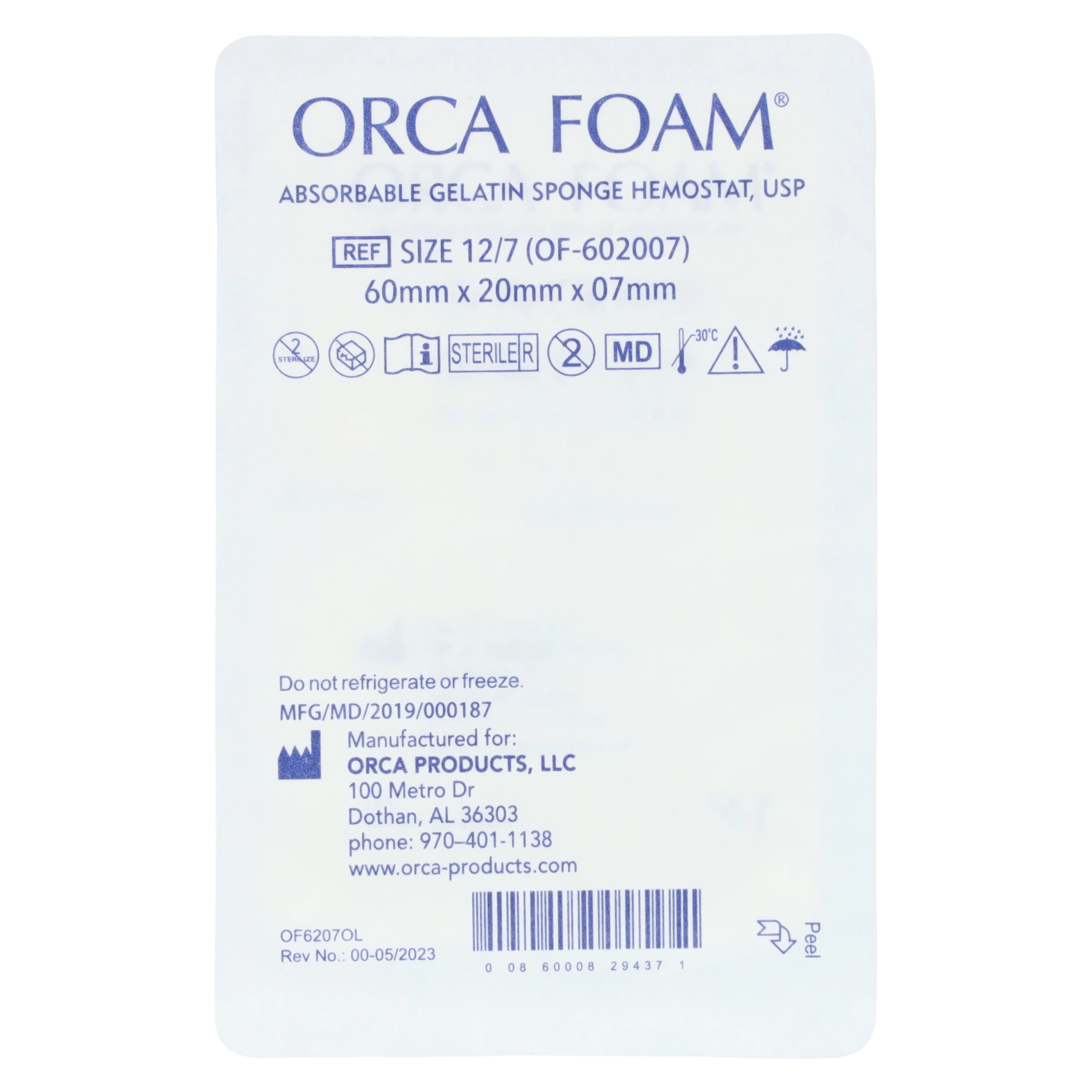 ORCA Foam Absorbable Hemostatic Gelatin Sponge, Size 12/7, 60 x 20 x 7 mm, 10/Box, OF-602007 thumbnail 4