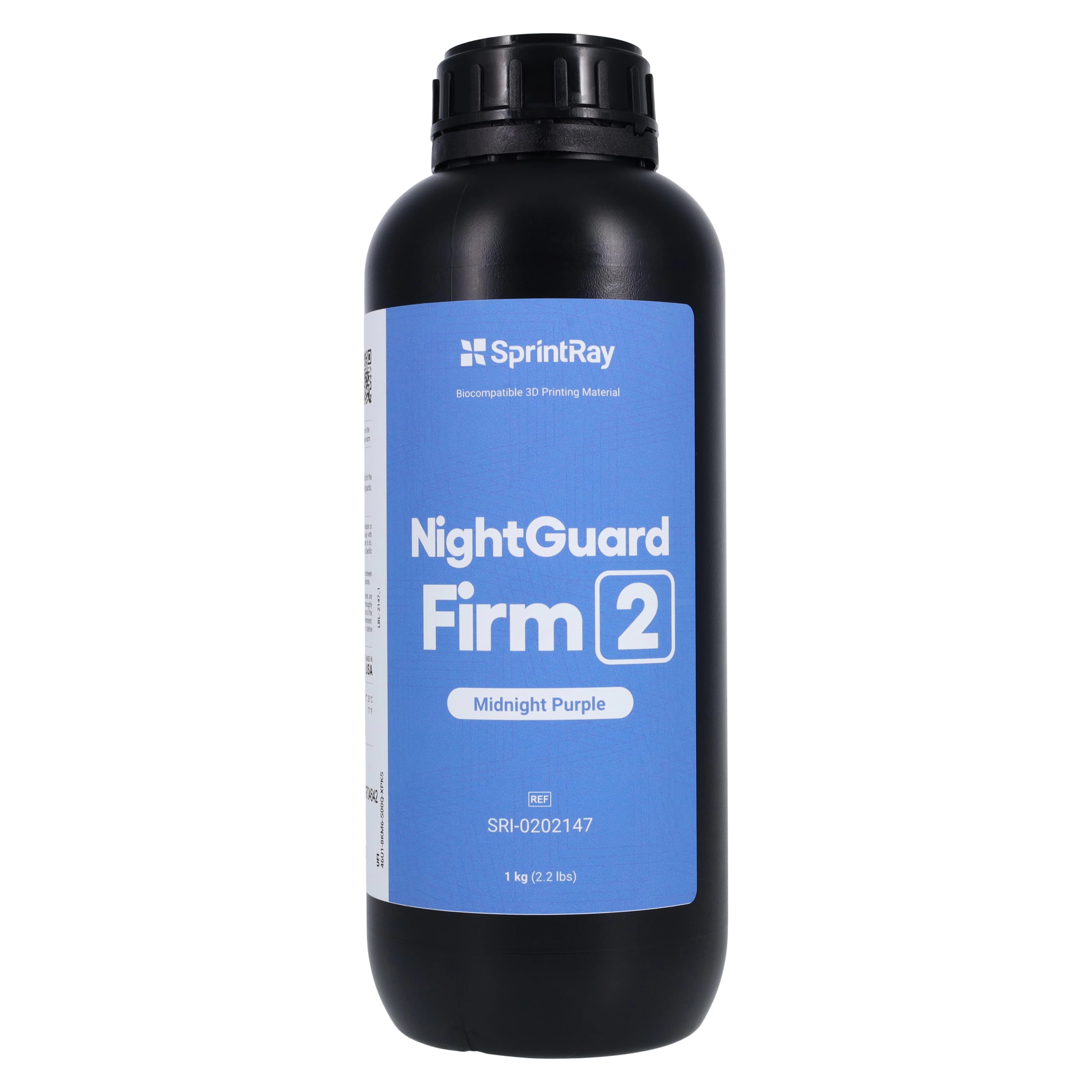 SprintRay NightGuard Firm 2 3D Printing Resin, Midnight Purple, 1 kg Bottle - NightGuard Firm 2 - Midnight Purple - 1 Kg - Image 1