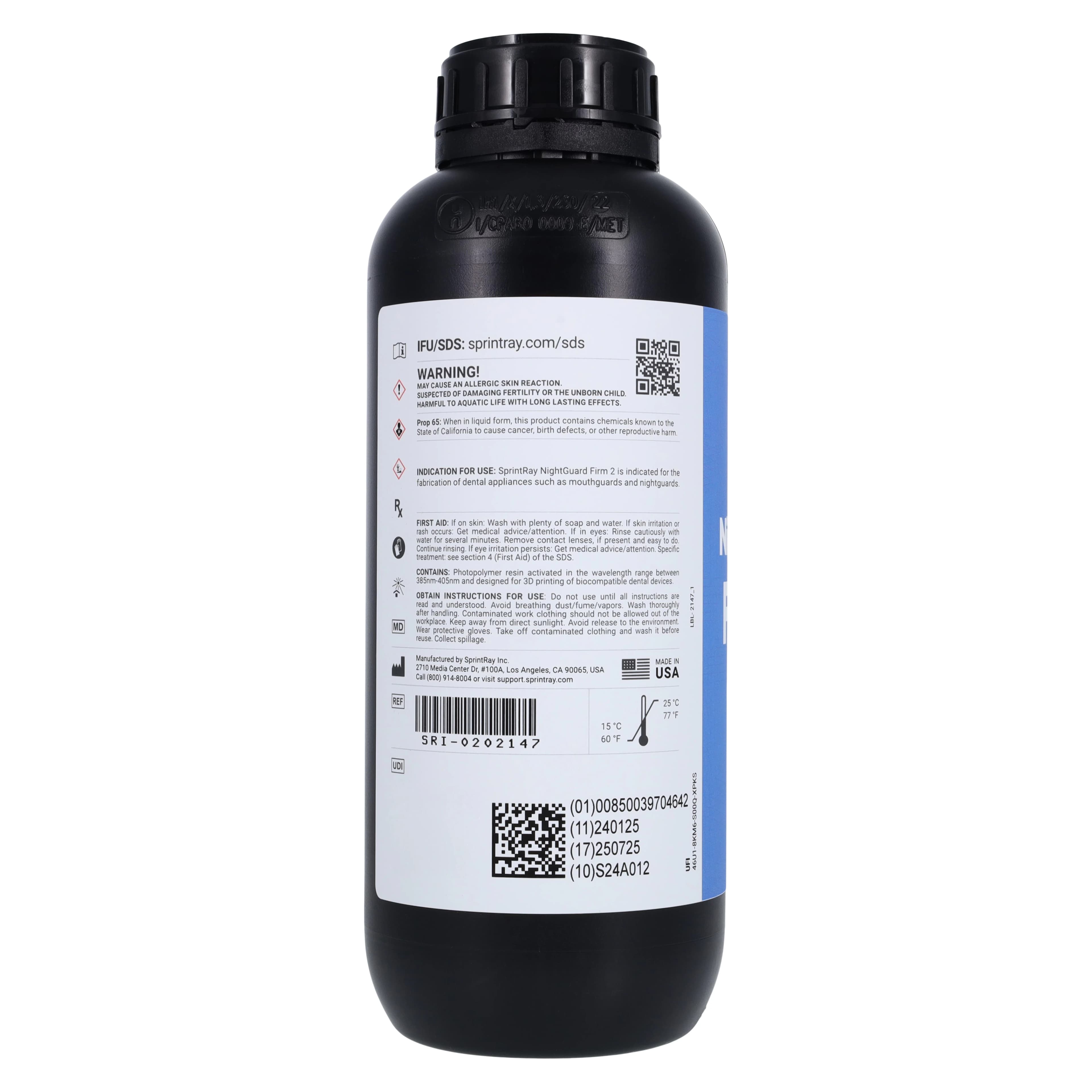 SprintRay NightGuard Firm 2 3D Printing Resin, Midnight Purple, 1 kg Bottle thumbnail 2
