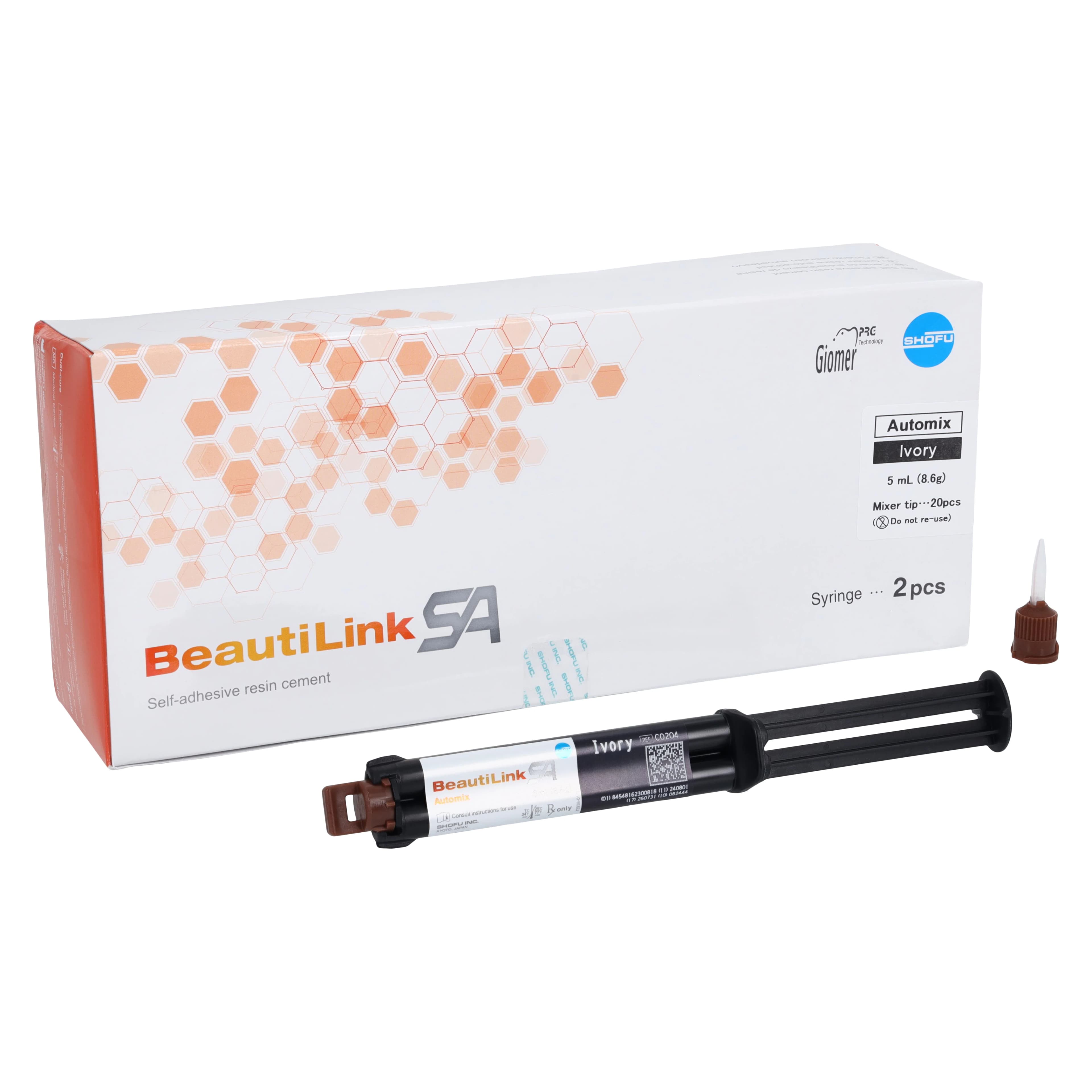 BeautiLink SA Self-Adhesive Dual-Cure Resin Cement, Ivory, 5 mL (8.6 g) Auto-Mix Syringe, 2/Pkg, C0213 - BeautiLink SA Auto-Mixing Syringe, Ivory 8.6g (2) - Image 1