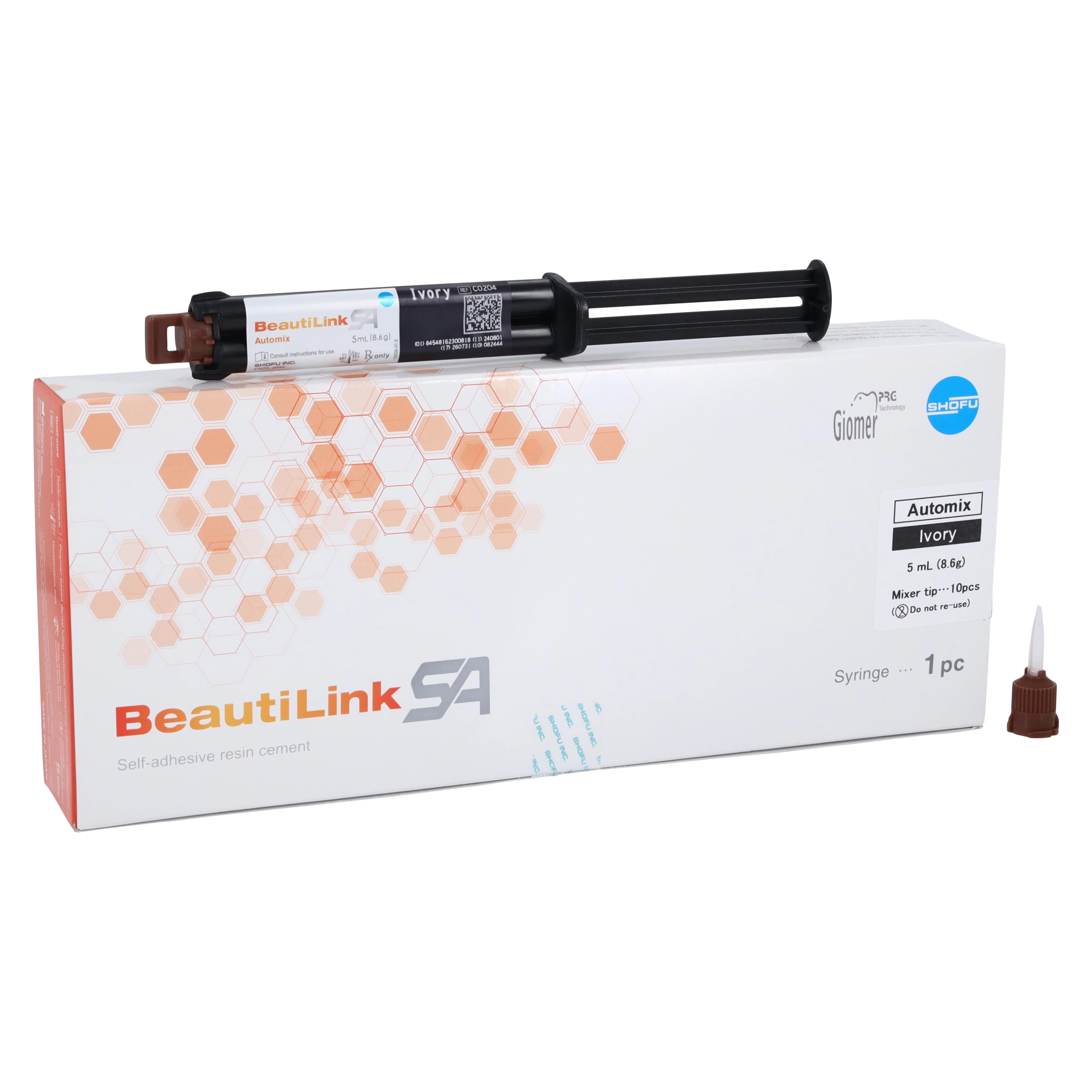BeautiLink SA Self-Adhesive Dual-Cure Automix Resin Cement, Ivory, 5 mL (8.6 g) Syringe, 1/Pk, C0204 - BeautiLink SA Auto-Mixing Syringe 5ml Ivory - Image 1