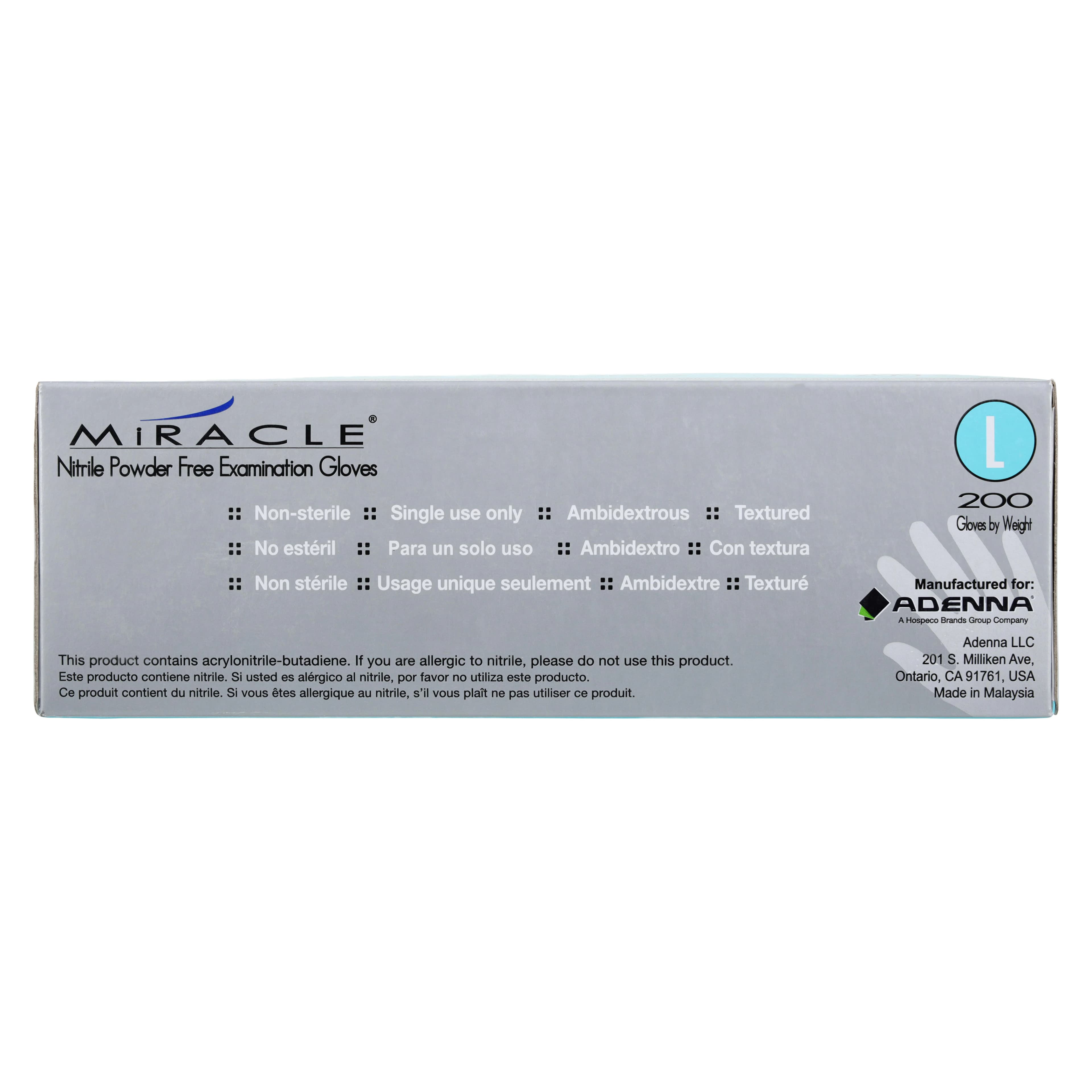Adenna MIRACLE® Nitrile Exam Gloves, Powder-Free, Latex-Free, Fingertip Textured, Large, Blue, 200/Box, MIR166 thumbnail 5