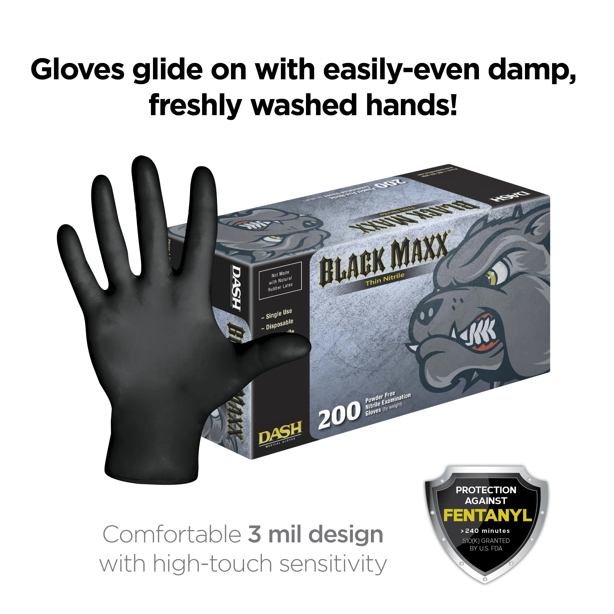 Black Maxx Thin Nitrile Exam Gloves, Powder-Free, Non-Sterile, Medium, Black, 200/Box, BMNT200M - Black Maxx Nitrile Exam Gloves, Thin, Powder-Free, Medium, 200/Box, BMNT200M - Image 1