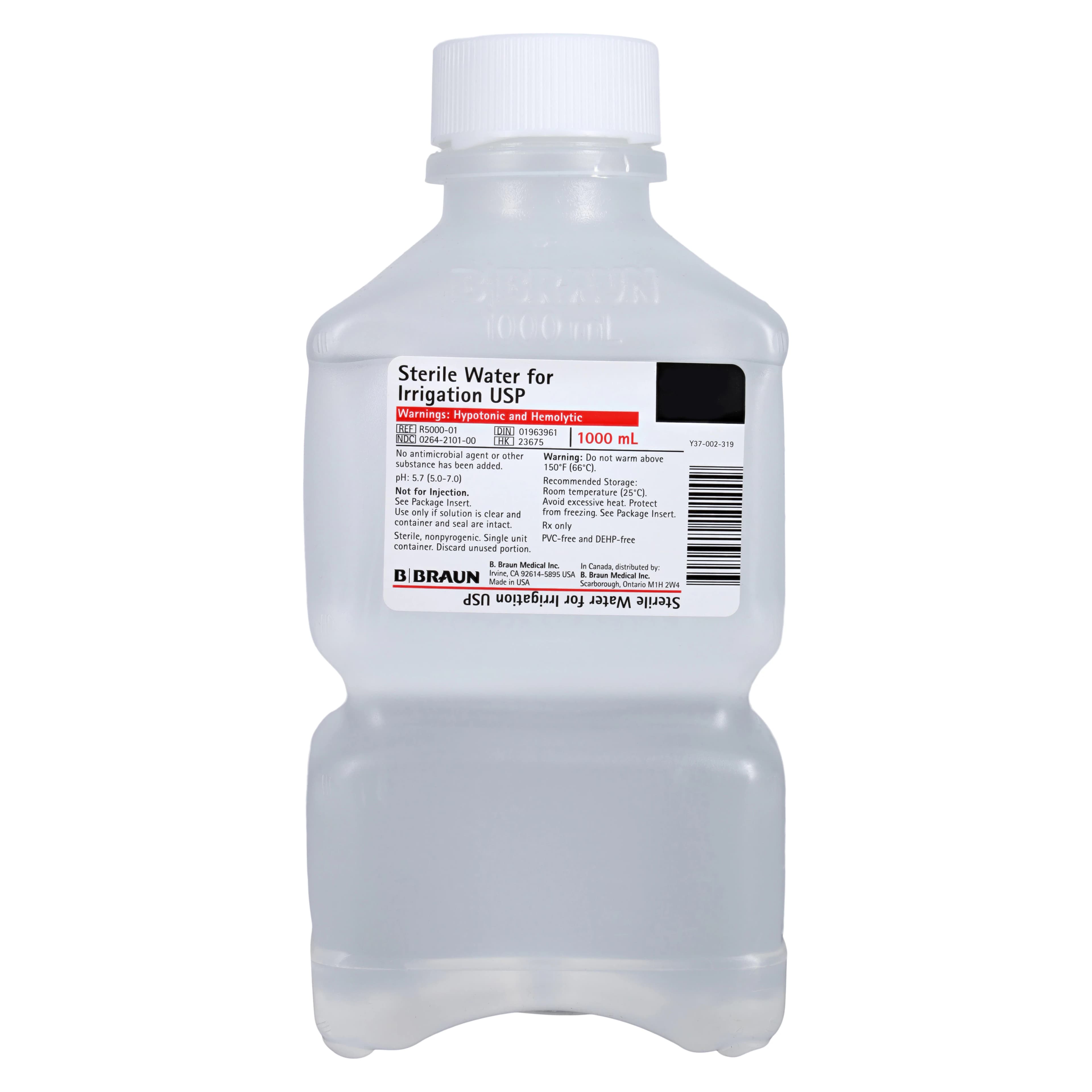 B Braun Sterile Water for Irrigation, 1000 mL Bottle, 16/Case, R5000-01 - Sterile Water 1000mL Bottle For Irrigation 16/Case R5000-01 - Image 1