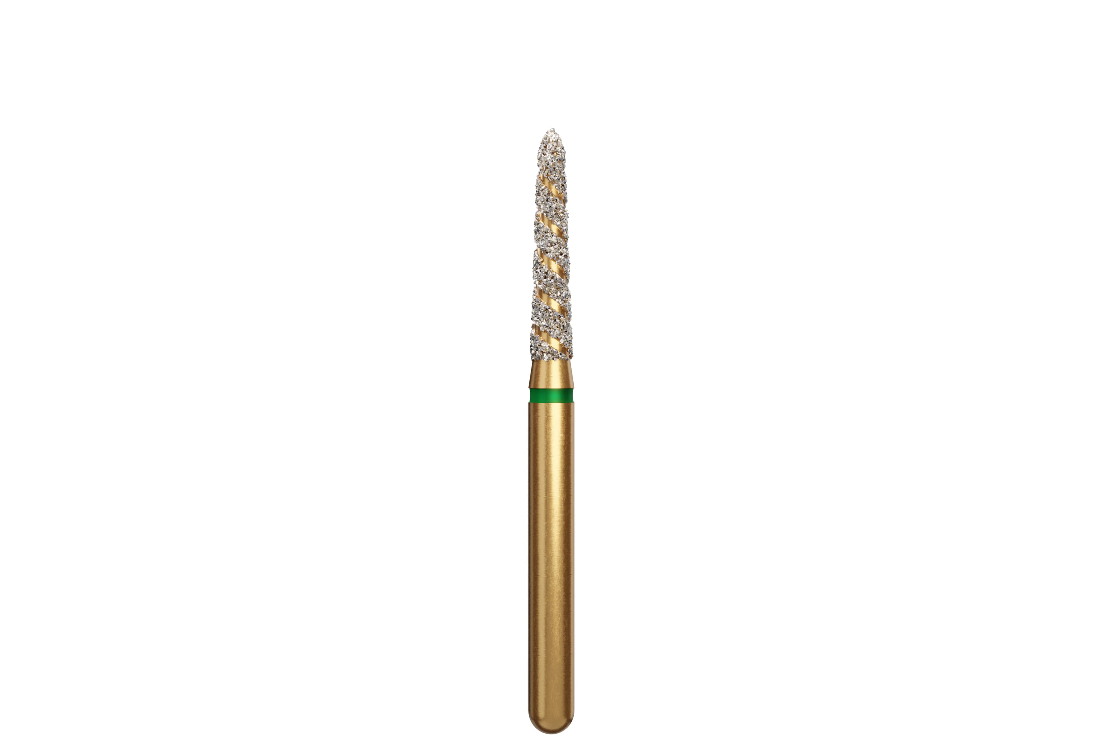 Coltene Alpen TurboCut Diamond Bur, FG, Coarse, Tapered Torpedo/Curettage, 1.6 mm Head Diameter, 8 mm Head Length, Green Ring, 5/Pkg, #878K-016 - Alpen&reg; TurboCut&reg; Diamonds - #878K-016 (8.0) - Image 1