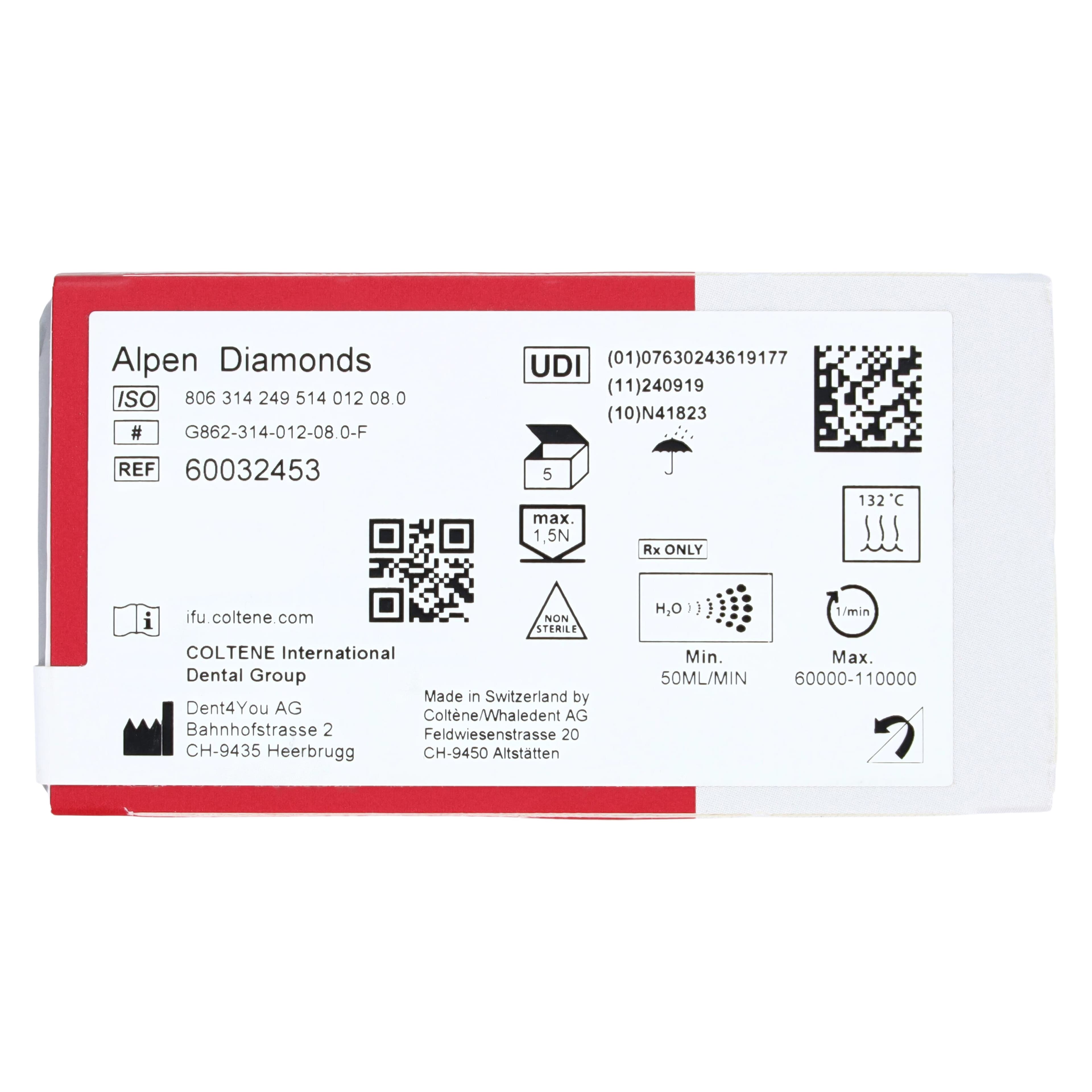 Alpen Diamond Burs, FG, Flame, Fine, Red, #862-012F, 1.2 mm Head, 8 mm Head Length, 5/Pk, 60032453 thumbnail 6