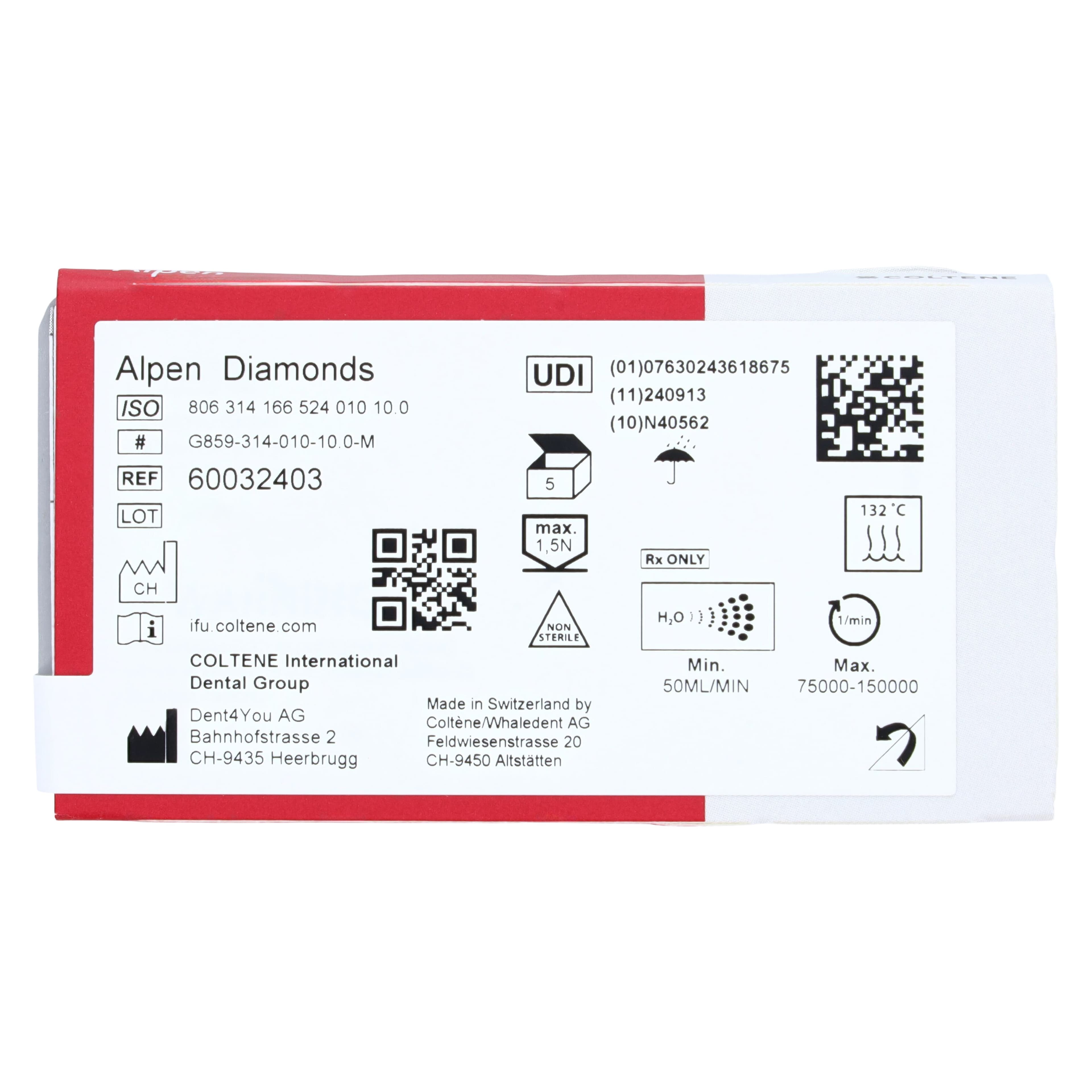 Alpen Multi-Use Diamond Bur, FG, Needle/Flame, Medium Grit, Blue, #859-010M, 1 mm Head Diameter, 10 mm Head Length, 5/Pk, 60032403 thumbnail 6