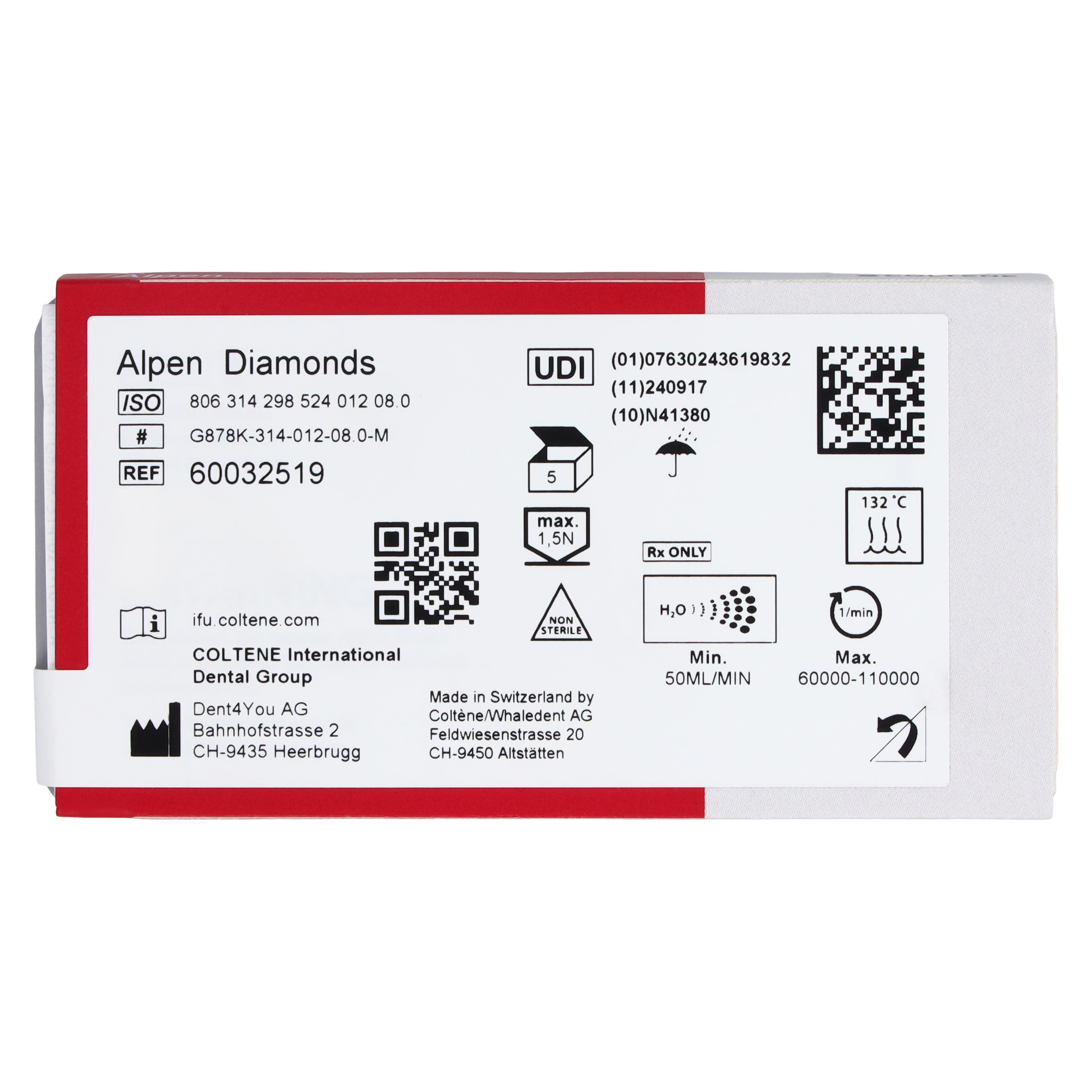 Coltene Alpen Multi-Use Multilayer Diamond Bur, FG, Medium Grit, Tapered Torpedo/Curettage, #878K-012, 1.2 mm Head Diameter, 8 mm Head Length, 5/Pkg thumbnail 8