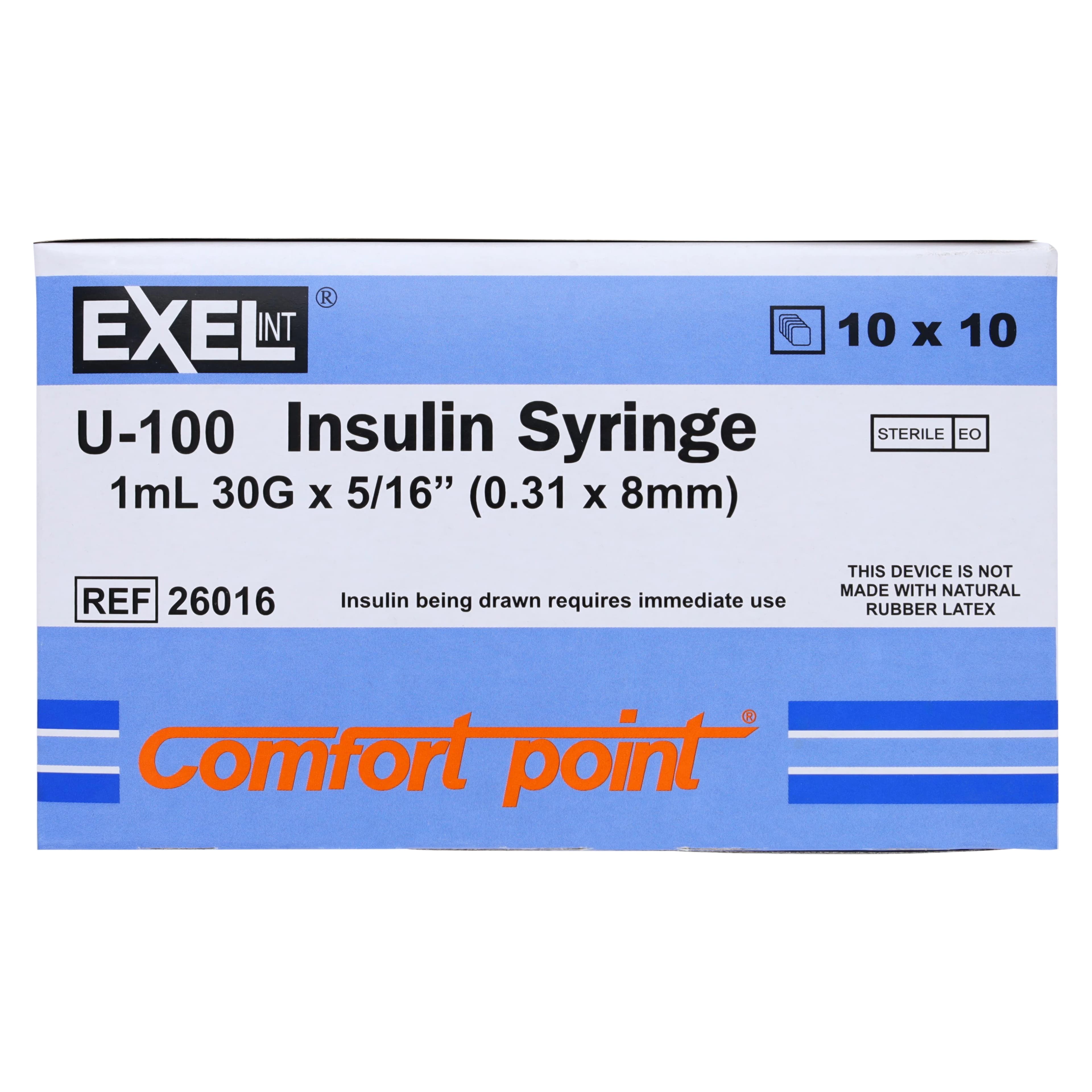 Exel Insulin Syringe with Needle, 30G x 5/16", 1 mL, Non-Safety, Sterile, 100/Box thumbnail 9